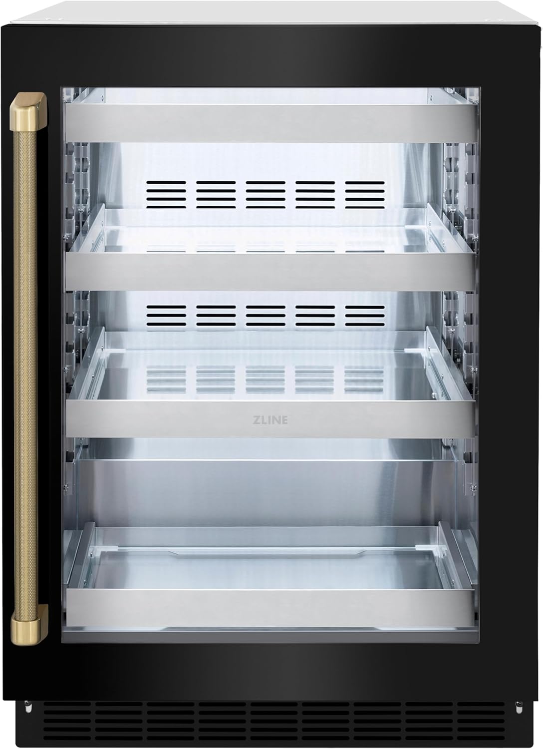 ZLINE Autograph Edition 24 in. Touchstone 151 Can Beverage Fridge with Black Stainless Steel Glass Door and Champagne Bronze Helix Handle (RBSOZ-BS-24-KCB)