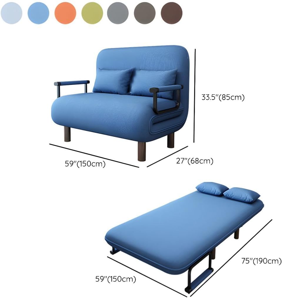 KWOKING Futon Sofa Bed with 2 Pillows & Pillow Back in Linen Blend Folding All-in-one Push-Pull Retractable Sofa Bed for Small Apartment Living Room Household Orange Full 59