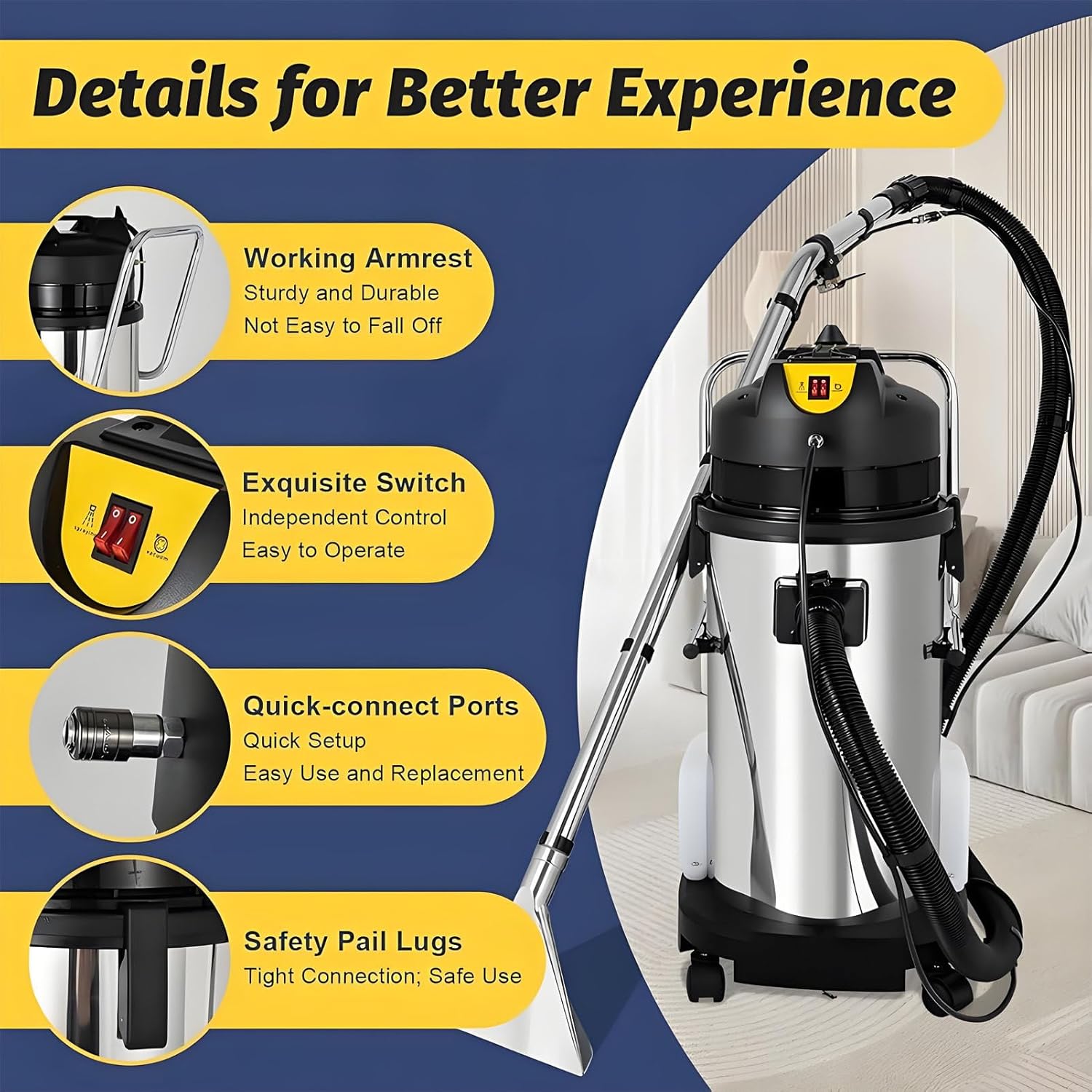 Commercial Carpet Cleaner Machine, Portable Carpet Extractor for Wet Dry Cleaning - Heavy Duty Dust Extractor and Mobile Cleaning Machine 40L/10.56gal (40L/10.56gal)