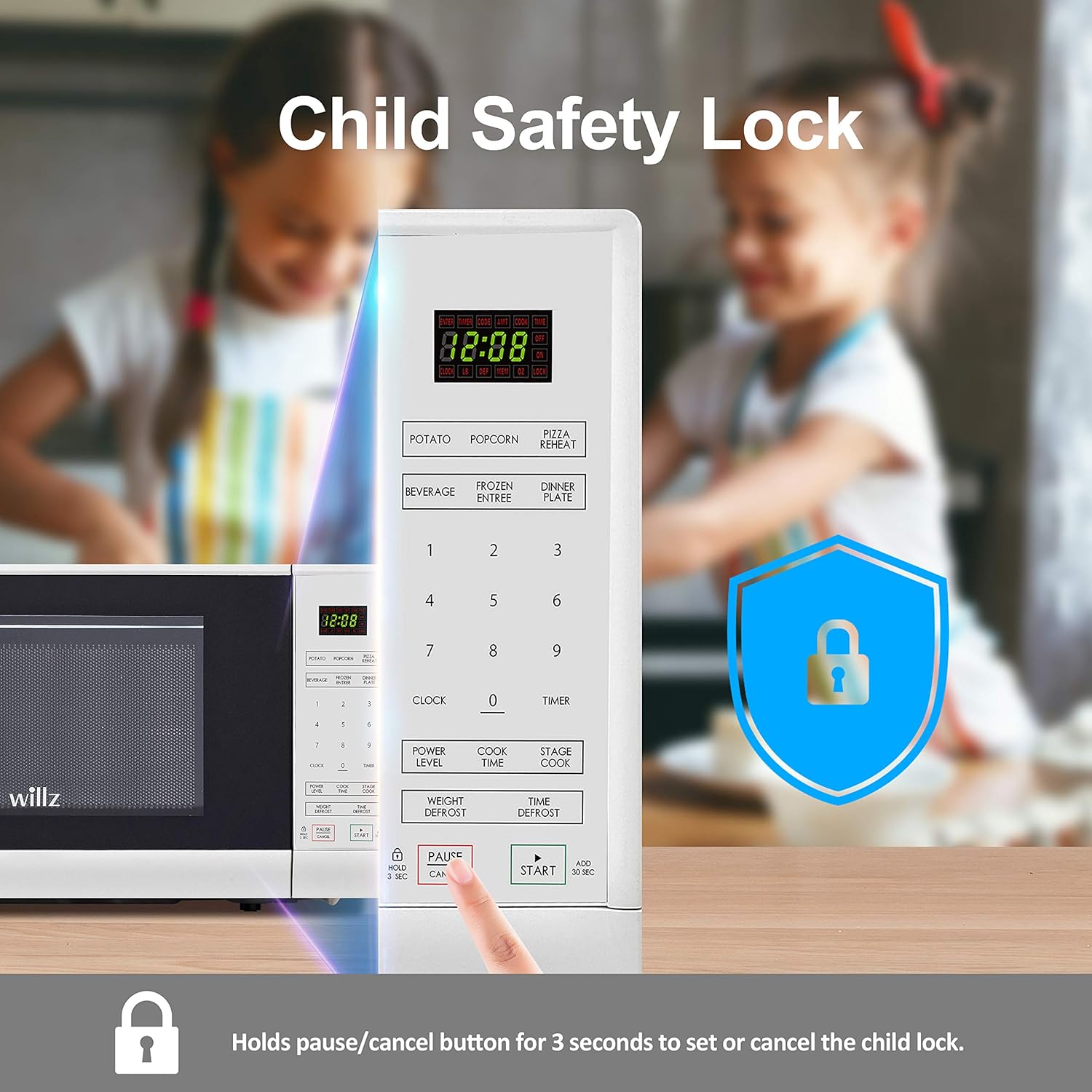 Willz WLCMSR09WE-09 Countertop Microwave Oven, 0.9 Cu.Ft/900W Microwave Oven, 6 Cooking Programs LED Lighting Push Button, White