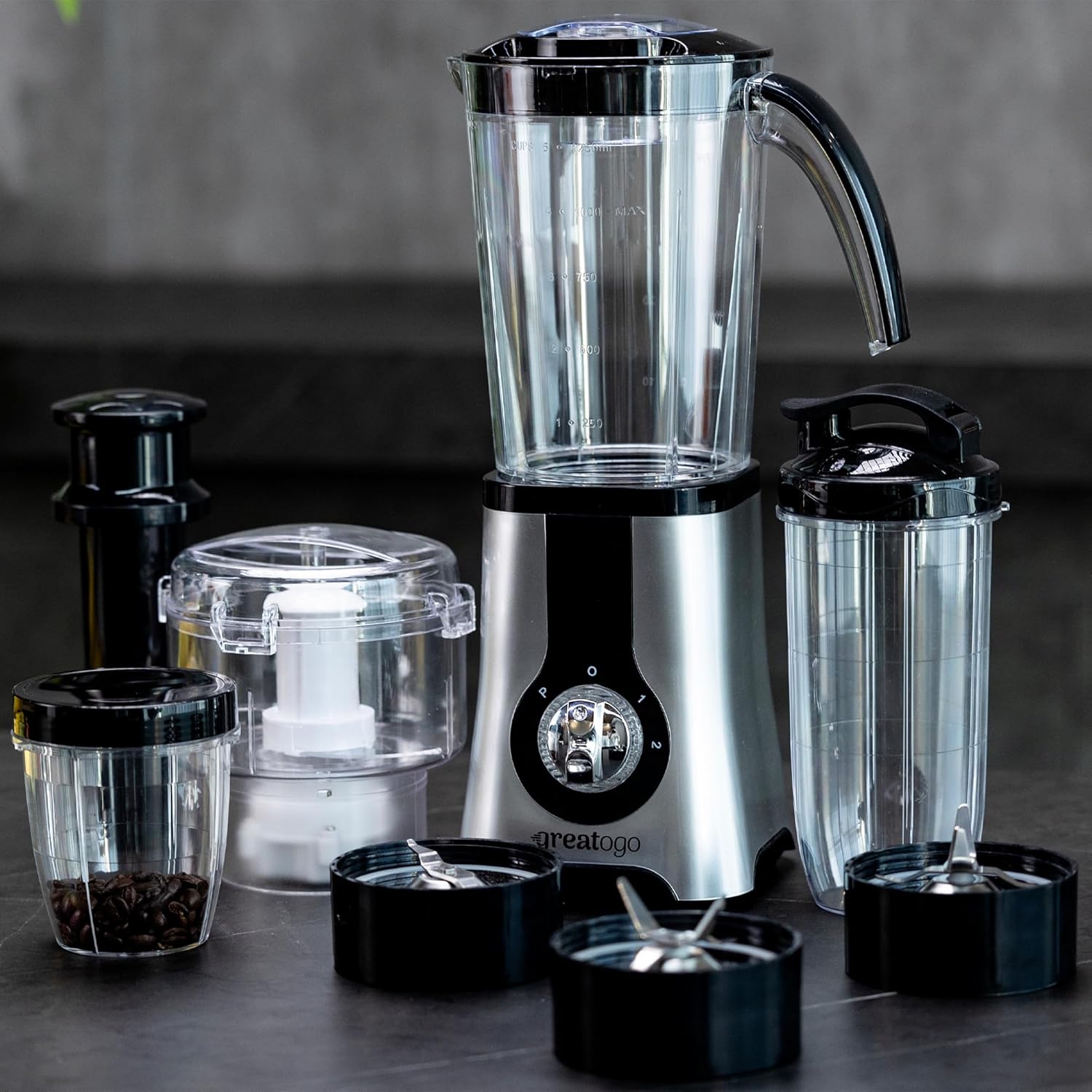 Countertop Blenders For Shakes And Smoothies, 3-In-1 Smoothie Maker & Food Processor, Multi-Function Blender Grinder Chopper Combo For Kitchen, Includes 4 Cups And Portable Lid