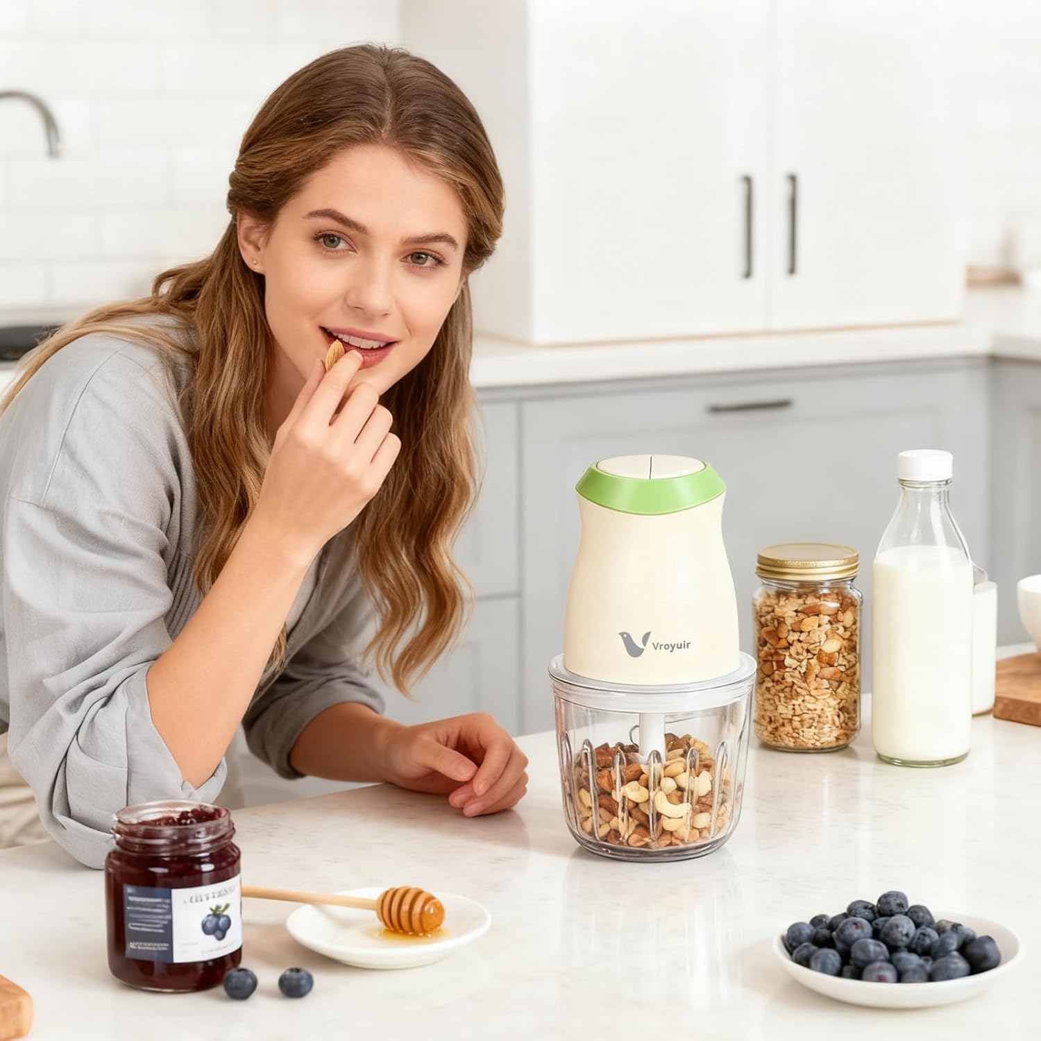 600ML Food Processor & Baby Food Maker, 2 Speeds & 8 Blades Electric Food Chopper and Meat Grinder with Two 200ML Bowls - for Chopping, Dicing, Mixing, Pureeing Vegetables, Meat, Nuts