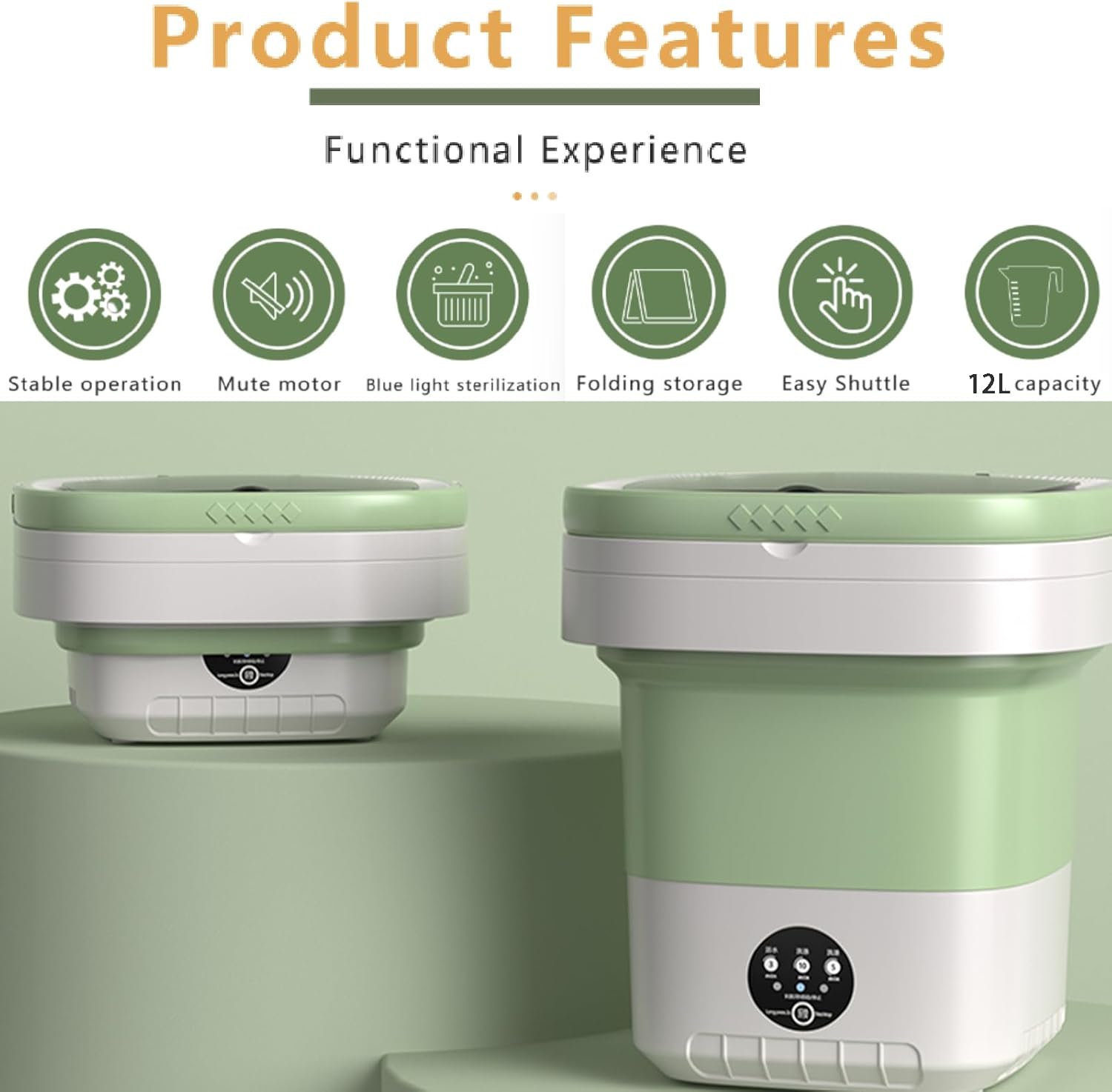 Portable washing machine, 12L Upgraded Large Capacity Foldable Mini Washing Machine, 3 Modes Deep Cleaning Small Washer for Underwear, Baby Clothes, Suitable for Apartments, Dormitories, Hotel