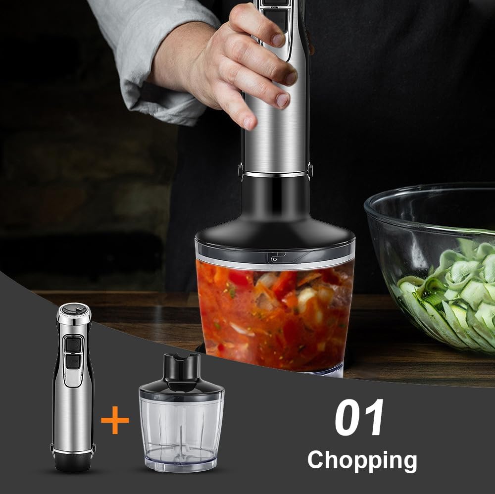 Immersion Hand Blender Multi-Purpose 220V 5 IN 1 Blender Heavy Duty Copper Motor Stainless Steel Finish Includes Whisk Attachment, Chopper and Smoothies Cup (HB3302 EU Plug)