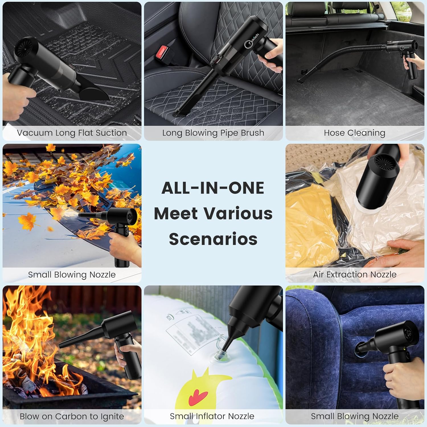 Car Vacuum Portable Cordless with Removable Battery as 35W Power Bank, 6-in-1 Handheld Vacuum Blower Set,18000PA Mini Vacuum Cleaner 6000mAH with Brushless Motor for Car Home - 2 Batteries