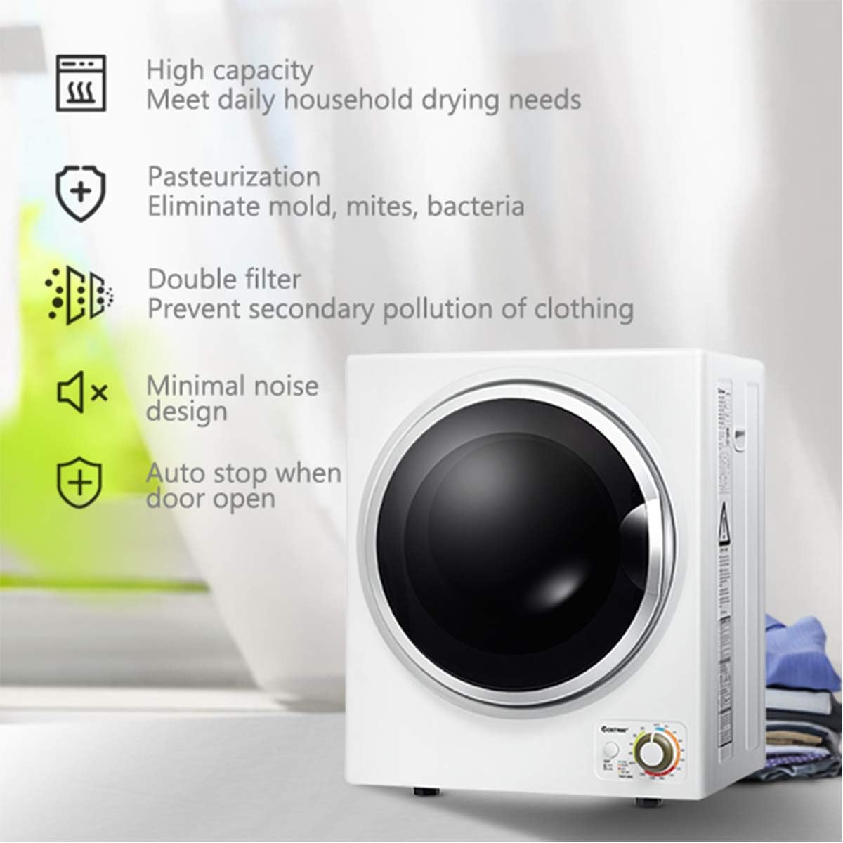 ARLIME Potable Clothes Dryer, 900W Compact Dryer w/4 Automatic Drying Mode, Stainless Steel Drum & Easy Control Panel, Electric Dryer for Apartments, Dorm & RVs 110V, White