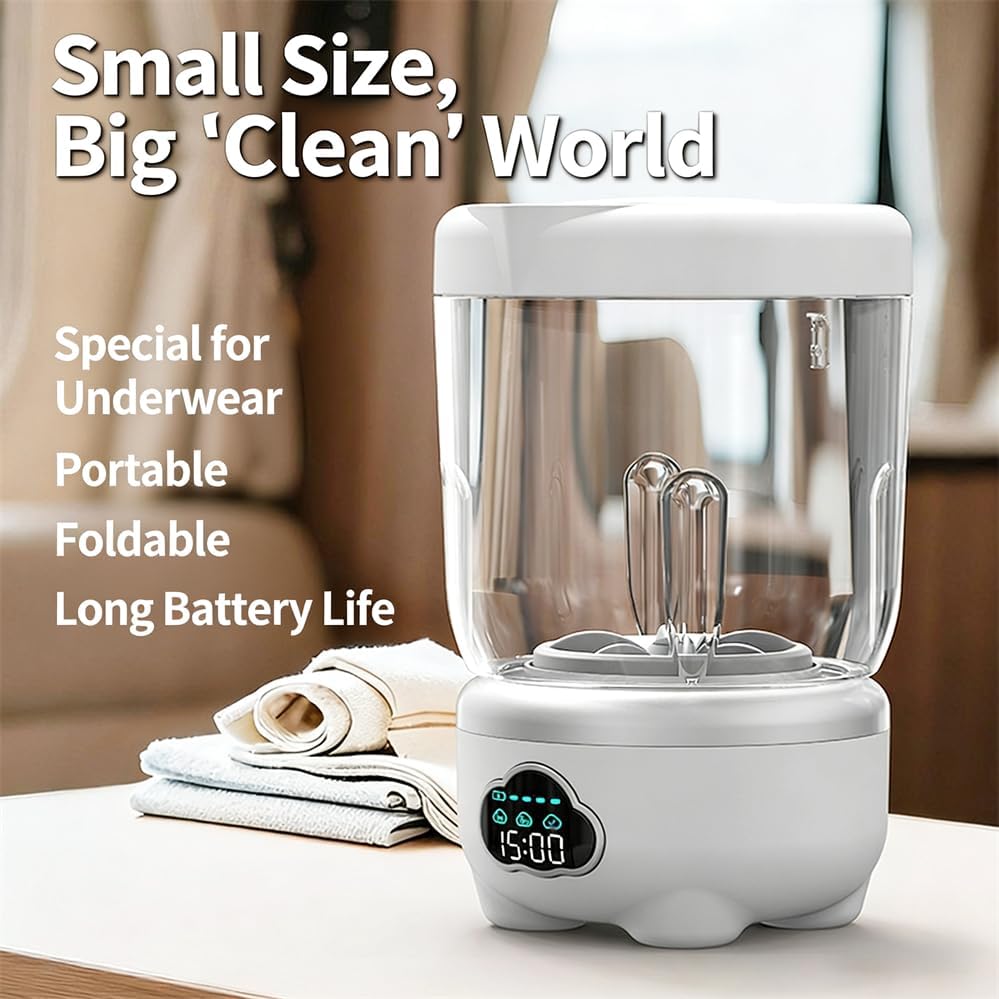 Digital Display Mini Laundry Cup, Wireless USB Charging Compact Washer 600ml Capacity ABS Material Dedicated Washer for Underwear and Socks 1pcs