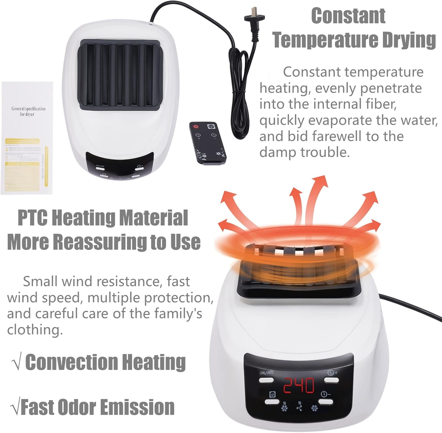 DYRABREST Folding Remote Control Plus Portable Clothes Dryer, Blue, 30kg Capacity, Stainless Steel, 1200-1500W, Front Load, DRYER