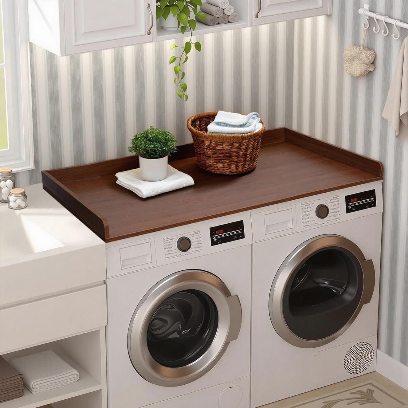 Wooden Washer Dryer Countertop Cover 54