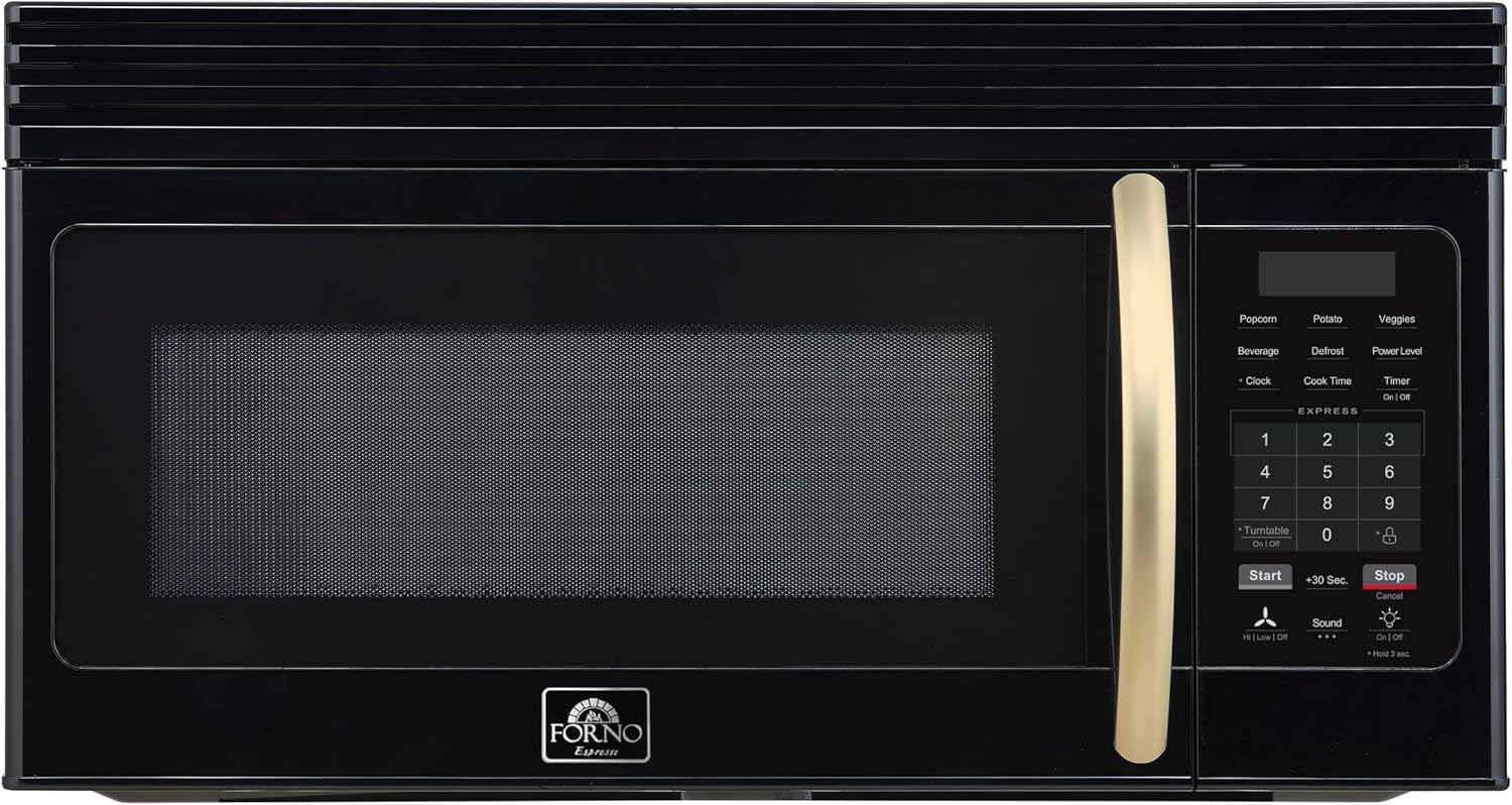 FORNO Scalo 30-Inch Over-the-Range Microwave, 1.6 cu.ft – White Finish with Antique Brass Accents – 300 CFM Ventilation, Touch Control Panel, LED Interior Lighting – FOTR3007-30BLK