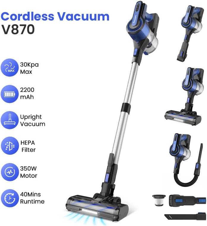 Cordless Vacuum Cleaner for Home, 30000Pa/350W Brushless Motor, 8-in-1 Stick Vacuum with HEPA Filter for Pet Hair