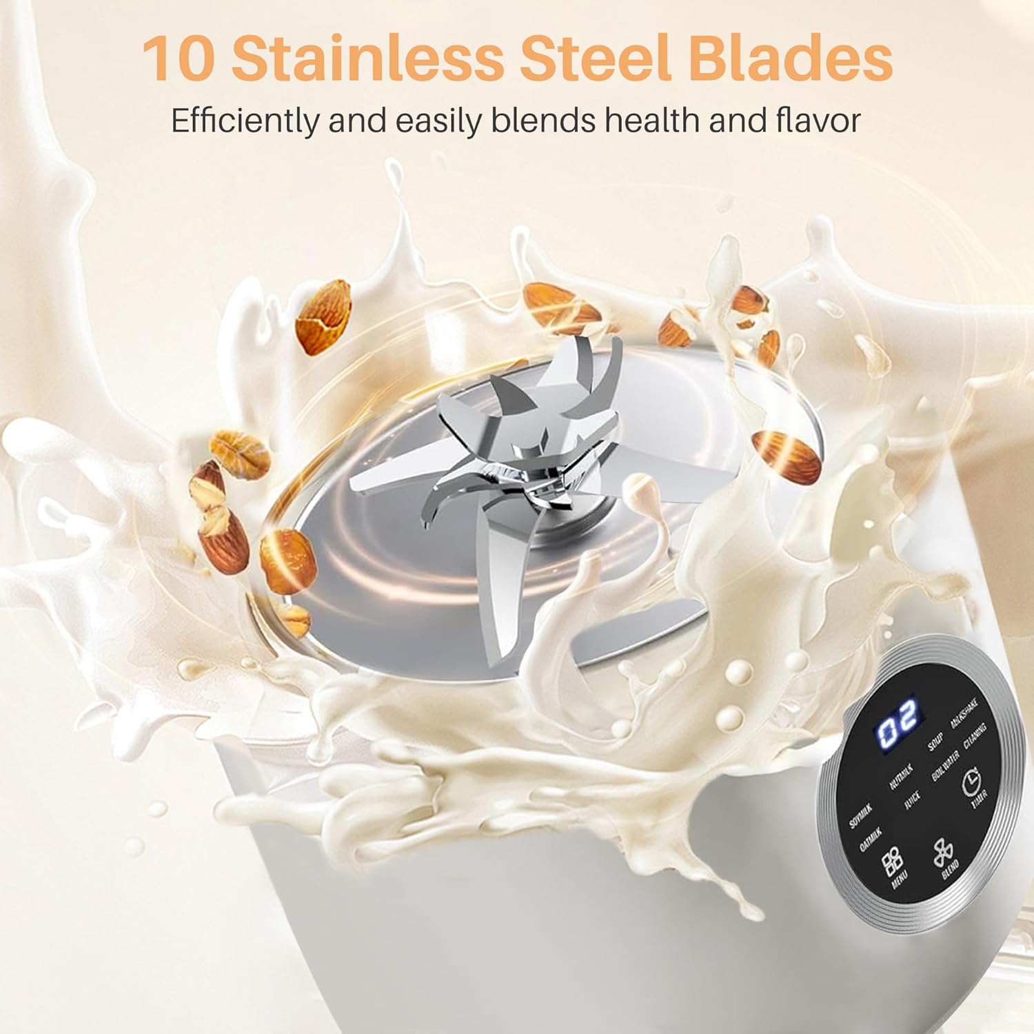 10-in-1 Nut Milk Maker, Electric Bean and Nut Milk Machine, 40oz Soy Milk Maker Blender for Homemade Almond, Oat, Soy, Coconut, Juice, Milkshake with Delay Start/Boil Water/Keep Warm/Auto-Clean, White