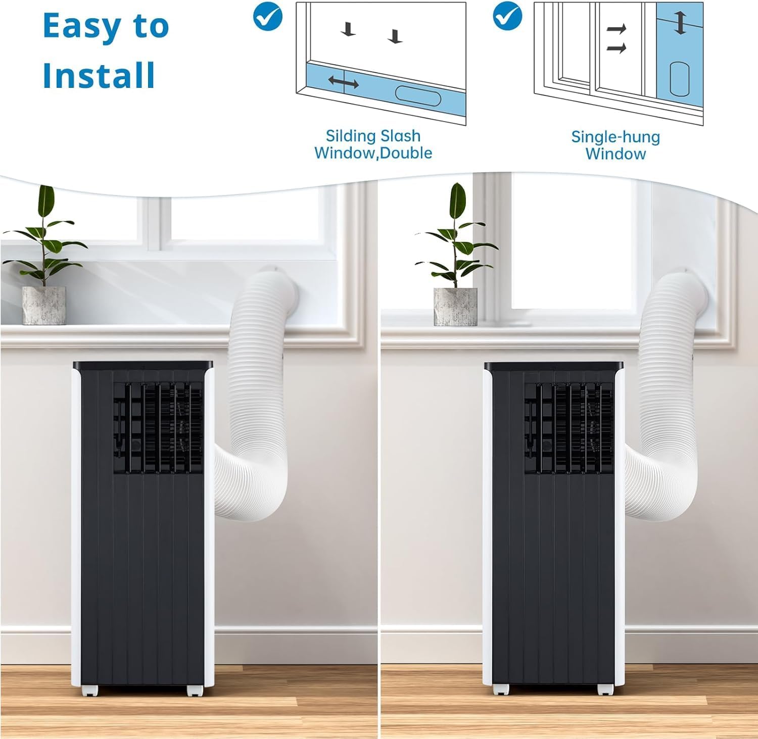 8000 BTUs Portable Air Conditioner - 3-in-1 Air Conditioners with Cooling, Dehumidifying & Fan Modes, 300 CFM, Mobile AC Unit for Rooms Ultra Quiet, Temperature Control 61-88°F, Black Top Cover