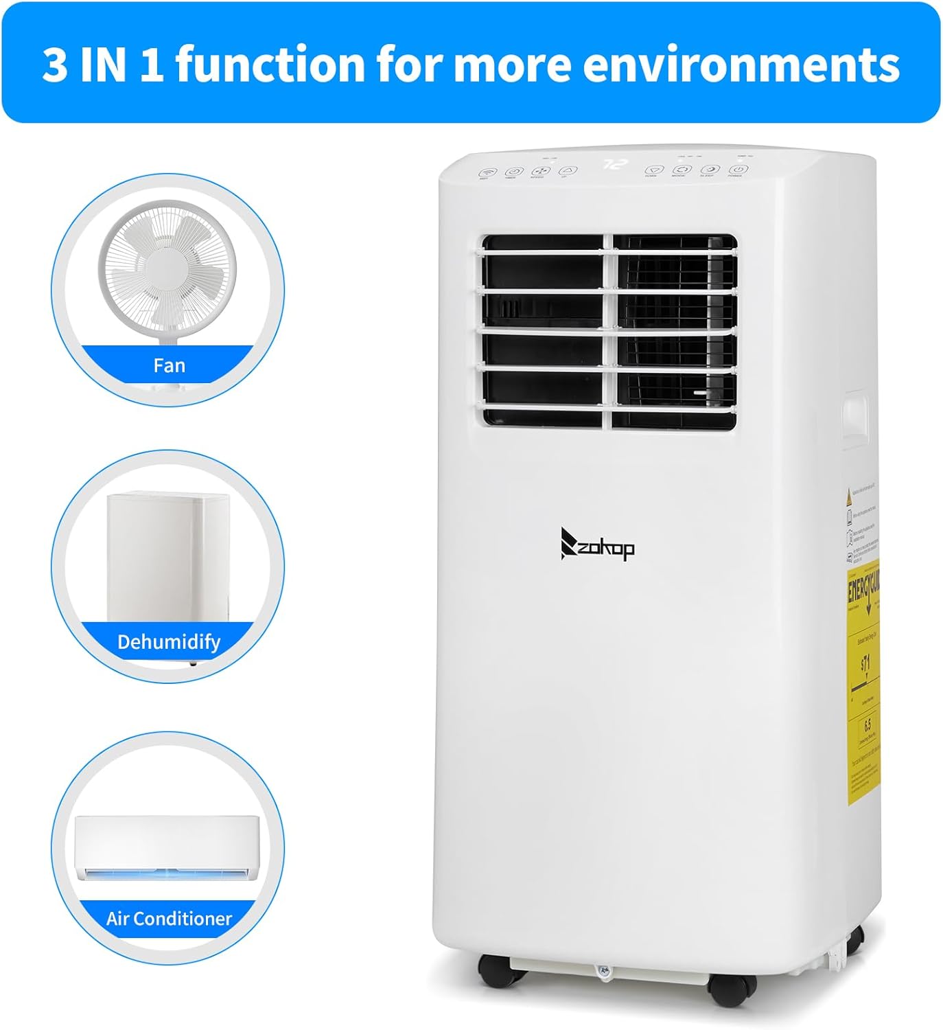 Winado Portable Air Conditioners 8000 BTU for Room Up to 200 Sq.Ft, 3-in-1 WiFi Portable AC Units with Remote Control/24Hrs Timer/Smart Memory, Air Cooler for Garage/Office/Bedroom