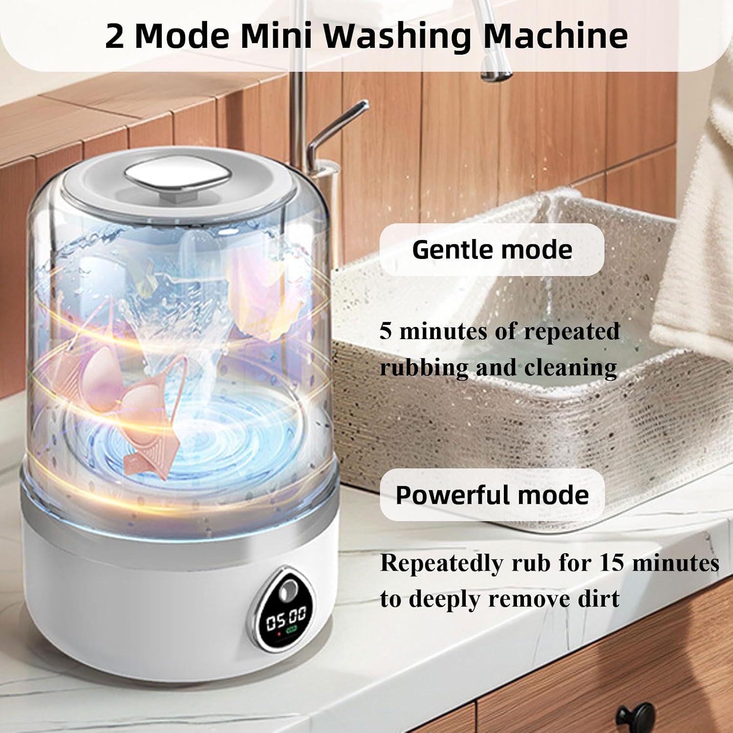 Portable Washing Machines, 1.5L Cordless Mini Washer for Bra Underwear Socks, Underwear Washing Machine, Rechargeable Washing-Machine, Small Laundry Cup for Home Travel (White)