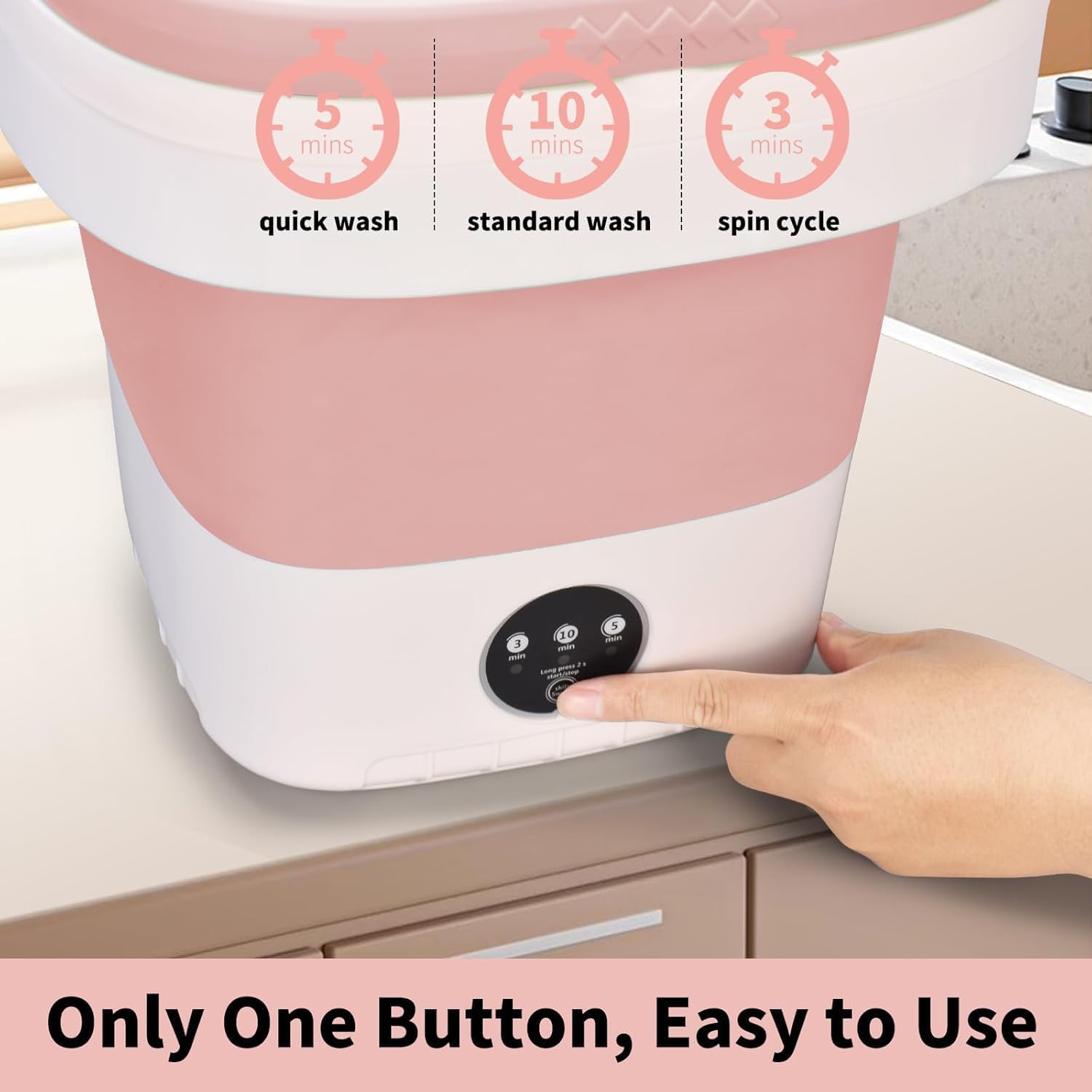 Portable Washing Machine, Mini 16L Foldable Washer and Dryer with 3 Modes Deep Cleaning, Upgraded Small Collapsible Laundry for Hotel, Apartment, Home and Travel - Pink