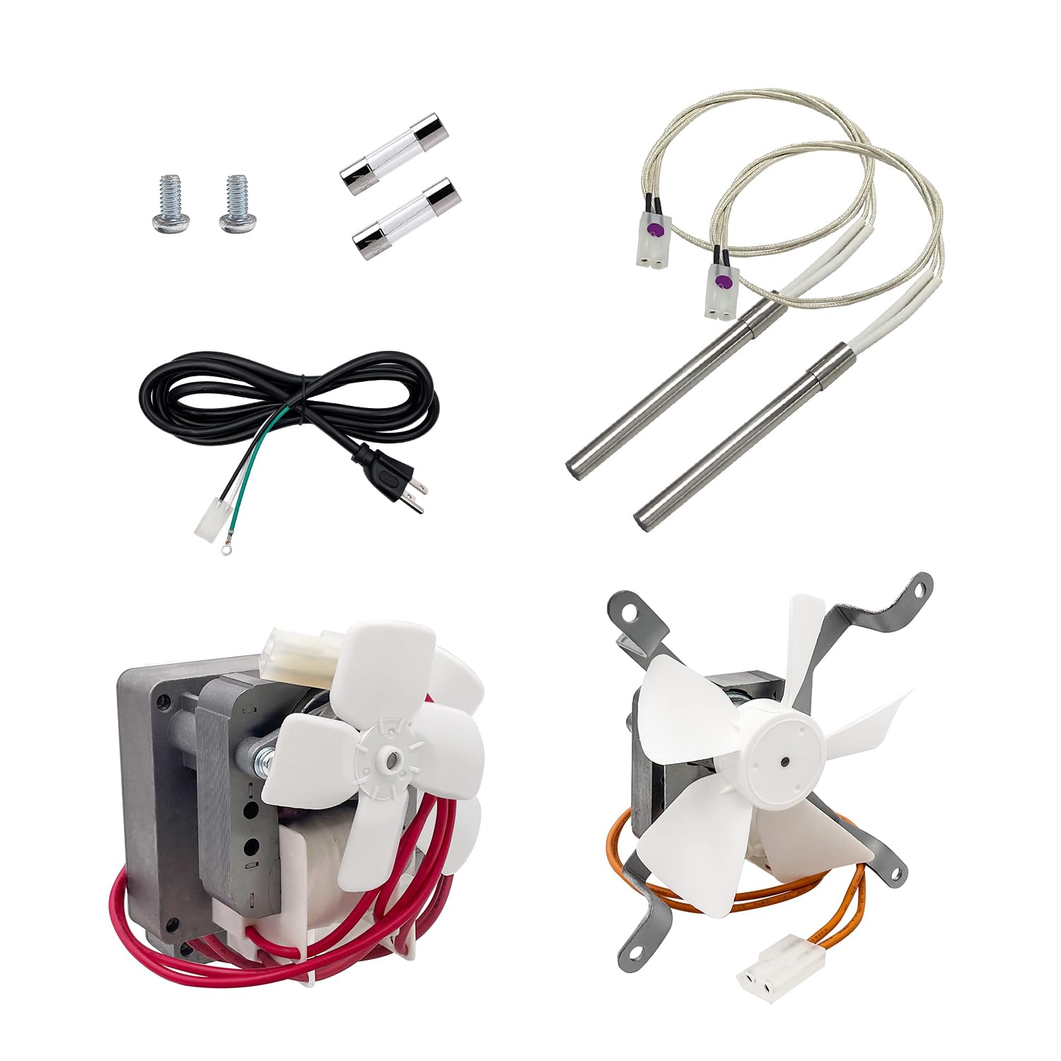 YAOAWE 2 Pack Hot Rod Igniter Kit with 2 Fuses, 6 ft Power Cord, Auger Motor and Replacement Parts Pellet Grills Induction Fan Kit.