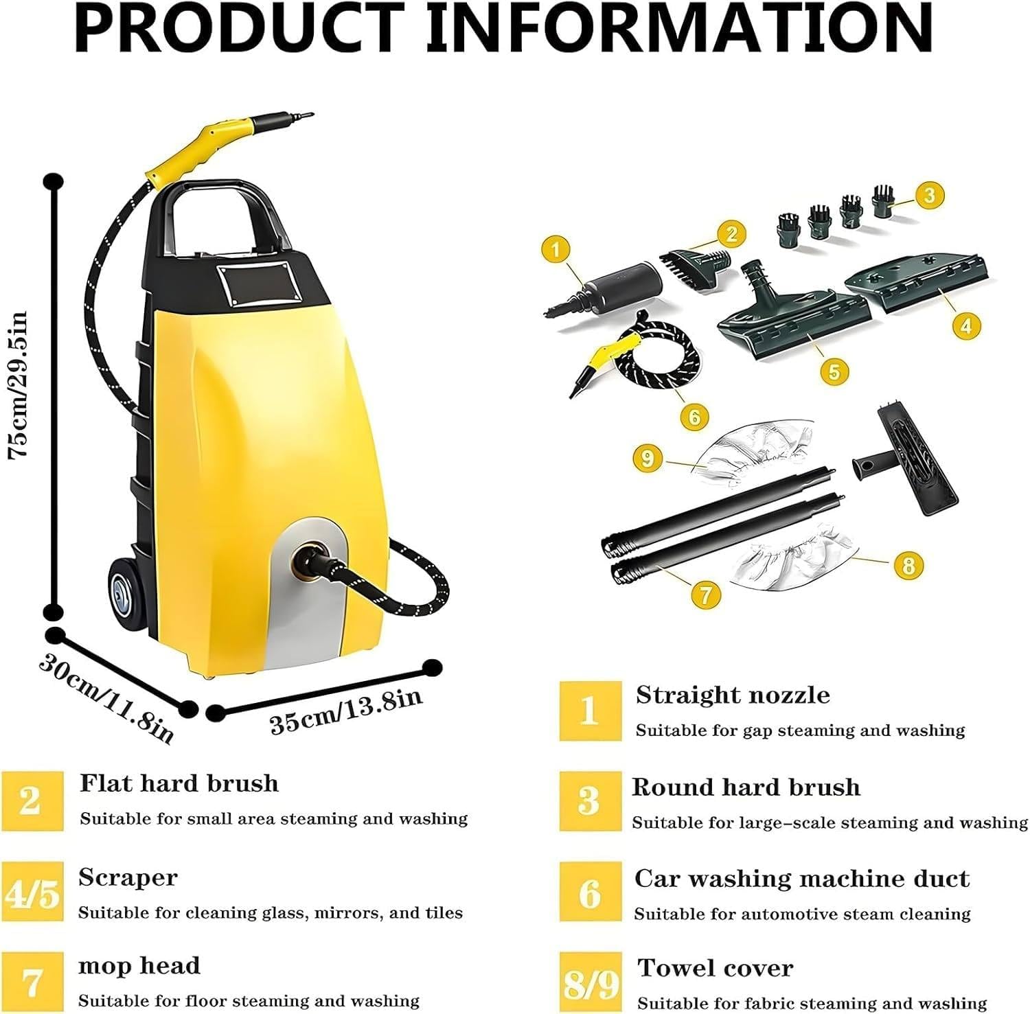 2500w Handheld Steam Cleaner, Steam Cleaner with 6 Accessory, 3.5l Large Capacity Natural Steam for Cleaning, Multipurpose Steamer for Home, Car, Bathroom, Grease Yellow