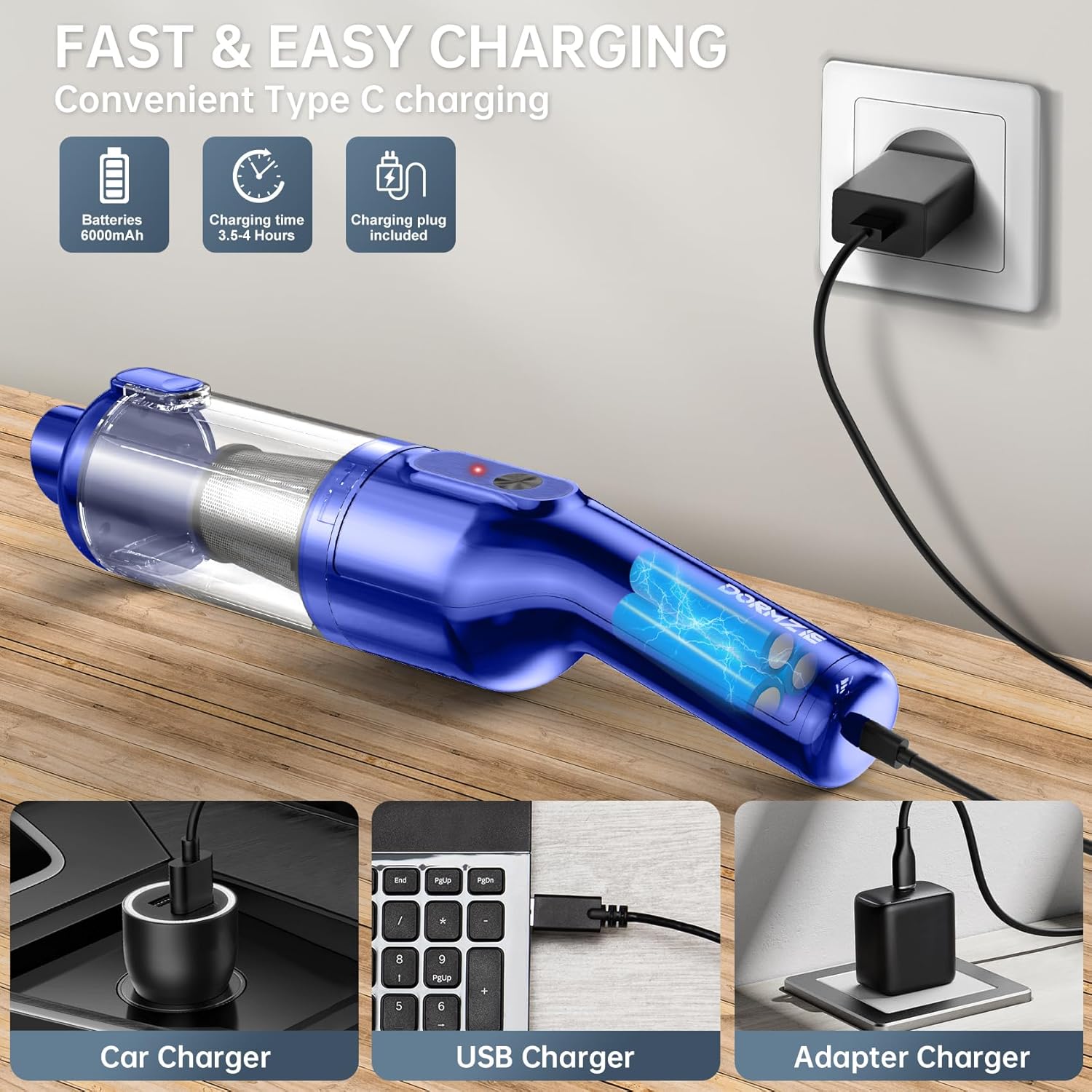 Handheld Vacuum Cordless, 16000Pa Powerful Suction, Lightweight at 1.3 lbs, Rechargeable Car Vacuum Cleaners for Home Office Car Pets with Brushless Motor, Multiple Accessories