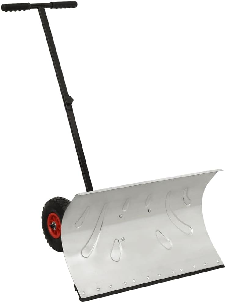 YAFF Snow Shovel for Driveway, Metal Snow Shovels with Heavy Duty Snow Blade & Anti-Skid Wheels, 5-Position Adjustment, Easy Control, Efficient Snow Removal Plow for Doorway, Sidewalks, Garden