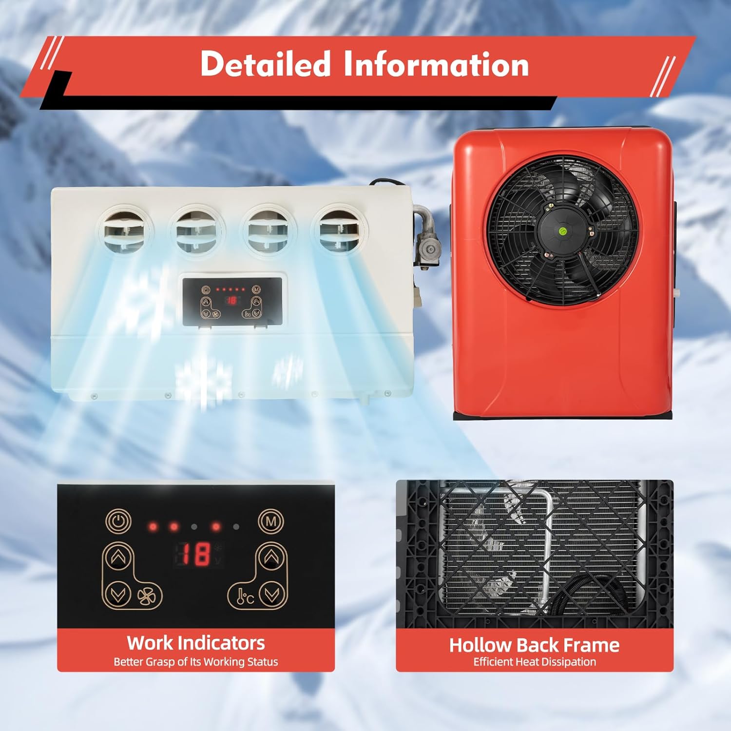 12V 800W Split RV Truck Air Conditioner Set with Outdoor & Indoor Unit, 12000 BTU Multifunctional Portable Camper Air Compressor, 4 Gears Mini Split AC System Unit Low Noise Fit for Rvs Motorhome Bus