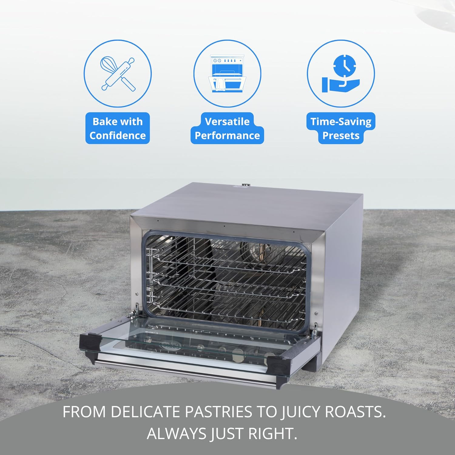 Cadco XAF-113 Heavy-Duty Countertop Convection Oven with Manual Controls and Humidity, Stainless Steel, NSF, 120v, For Commercial Use, 120 lbs.