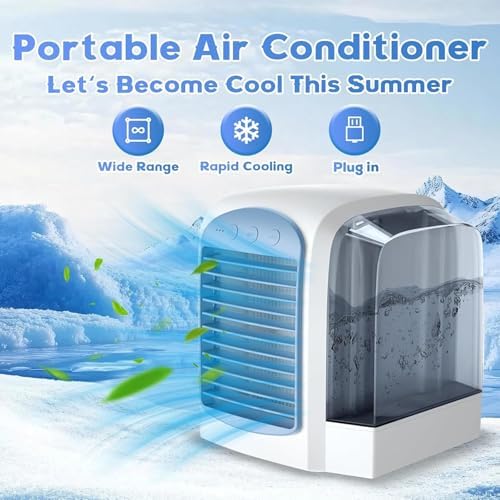 Air Conditioner, 380ml Large Water Tank, Portable Ac Cooler Water from Air Conditioner,Fast Cooling with Dynamic Ice Mist Technology,3 Wind Speeds(LightPink)