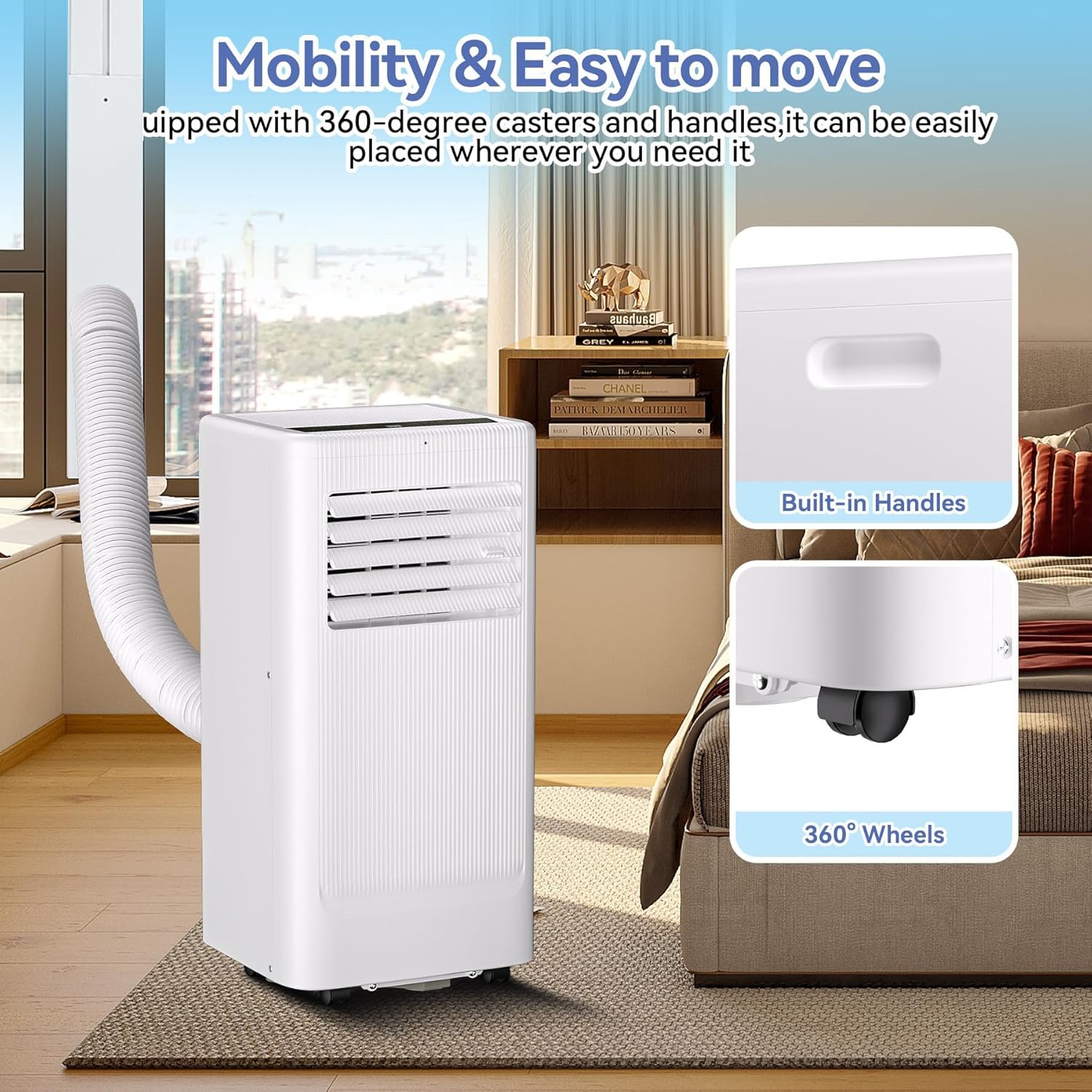 Portable Air Conditioner with Cooling, Dehumidifier and Fan Functions, Standing Cooling, 8000 BTU, Cools Up to 420 Sq. Ft., Remote Control, LED Display, and Window Venting Kit Included