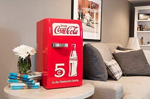 Coca-Cola Retro 18 Can Mini Fridge w/ 12V DC and 110V AC Cords, 22L (23 qt), Portable Cooler, Red, Travel Fridge for Drinks, Snacks, Lunch, Home, Office, Dorm Room, RV