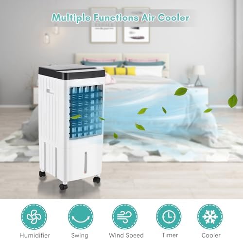 Portable Air Conditioner Fan, Evaporative Cooler Cooling Machine, 3 Speed with 7hrs Timer 10L Water Tank for Room Home Office Dorm (US Plug)