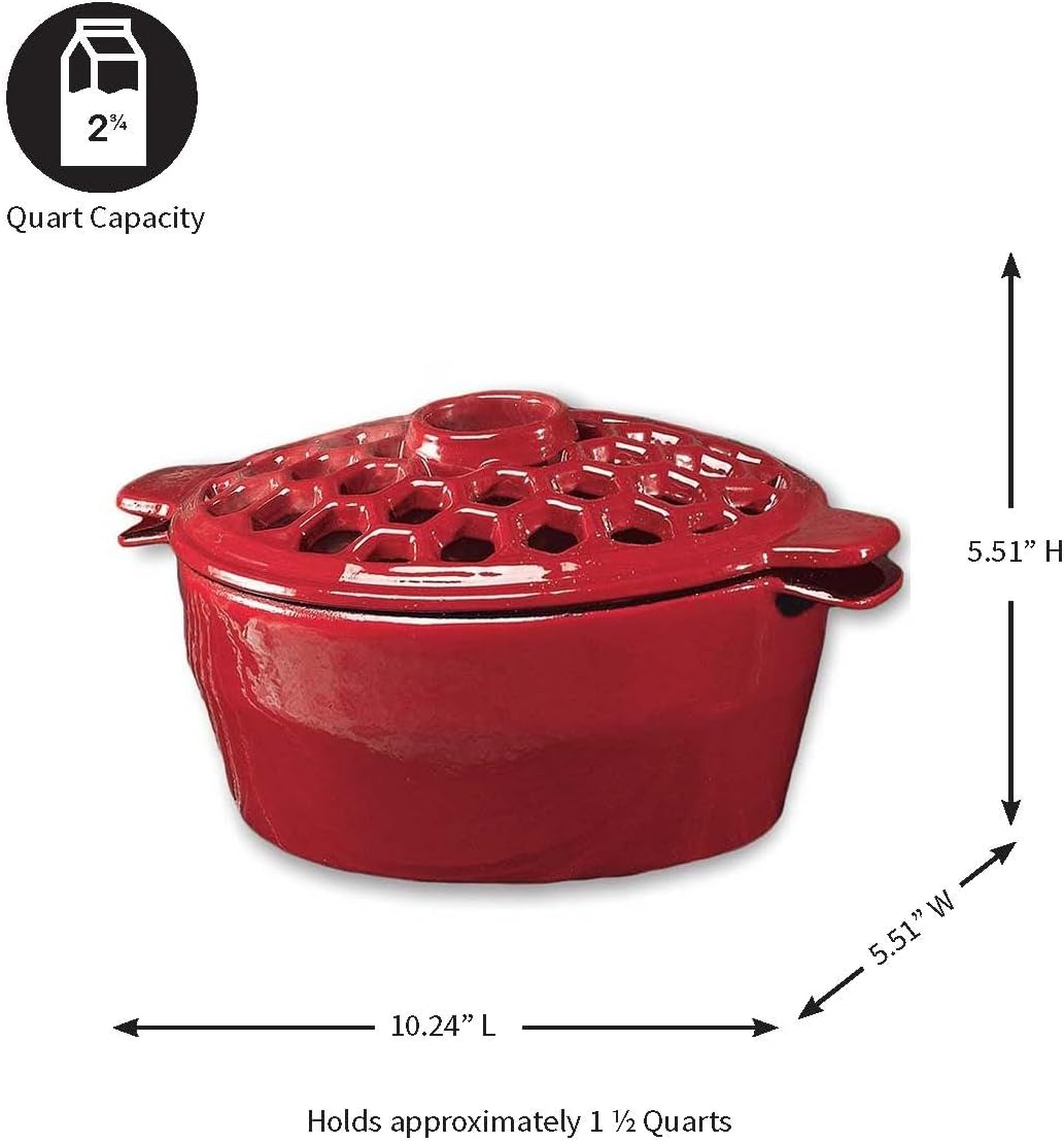 Plow & Hearth Lattice Wood Stove Steamer | Cast Iron Fireplace Humidifier | Red | Rust Resistant | Functional Kettle Alternative | 1.5 QT Capacity
