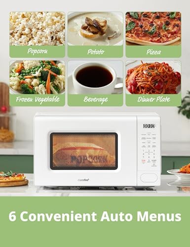 COMFEE CMO-C20M1WH Retro Microwave with 11 power levels, Fast Multi-stage Cooking, Turntable Reset Function Kitchen Timer, Speedy Cooking， Weight/Time Defrost, Memory function, Children Lock, 700W