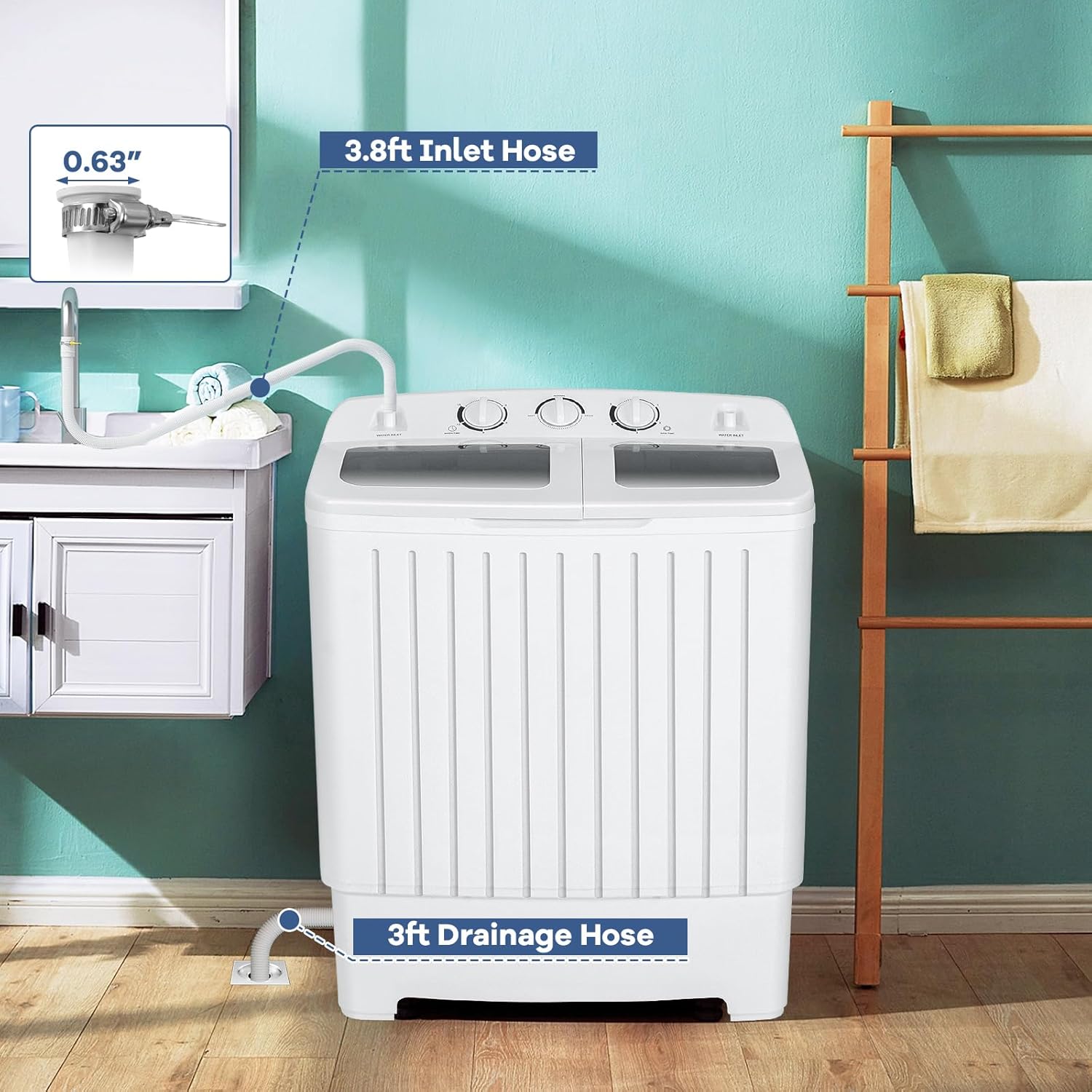 RELAX4LIFE Portable Washing Machine, Twin Tub 20 LBS Capacity, Compact Laundry Washer Machine w/Washer(12 lbs) & Spinner(8 lbs), Timer, Semi-Automatic Mini Washer and Dryer Combo for Apartment Dorm RV