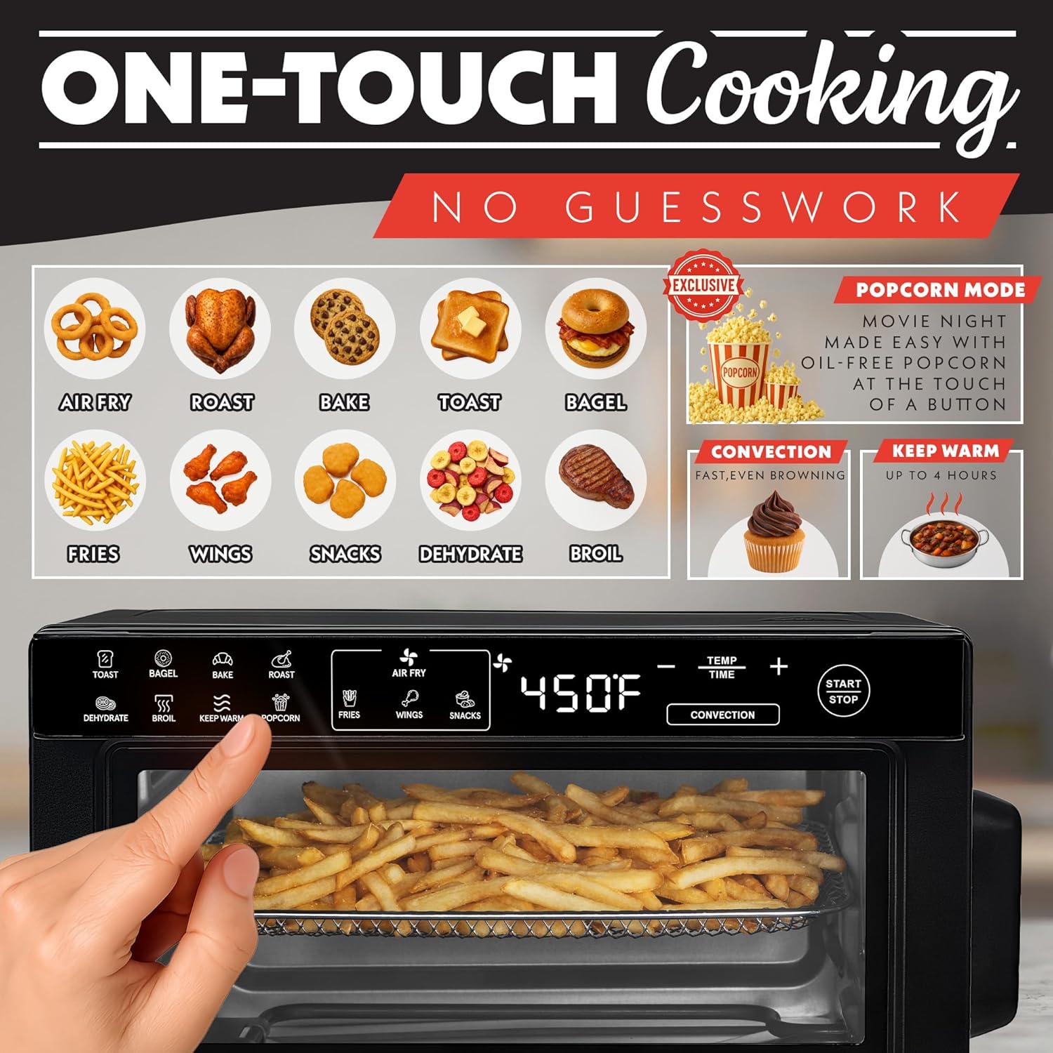 Gourmia Toaster Oven Digital Air Fryer - Convection Mode with 4 Slice Capacity, 3 Rack Positions, 12 Presets, Toast, Bagel, Bake, Roast, Broil, Dehydrate, Popcorn, Fits 9