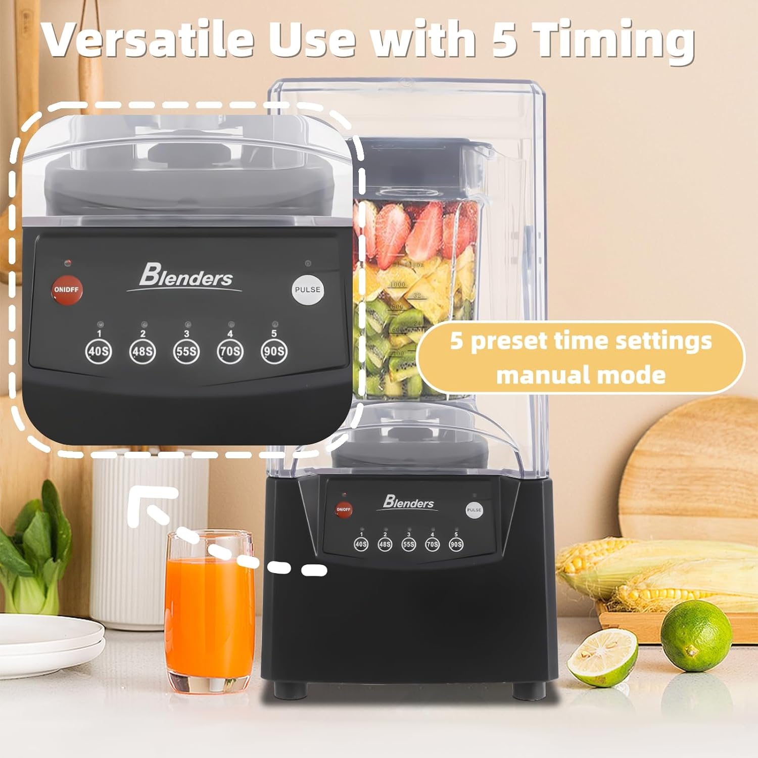 Commercial Smoothie Blender with Quiet Shield 61oz Quiet Blender for Smoothies 2600W High Powered Blenders Stainless Steel Milk Shake Machines for Smoothies, Milkshakes, and Sauces