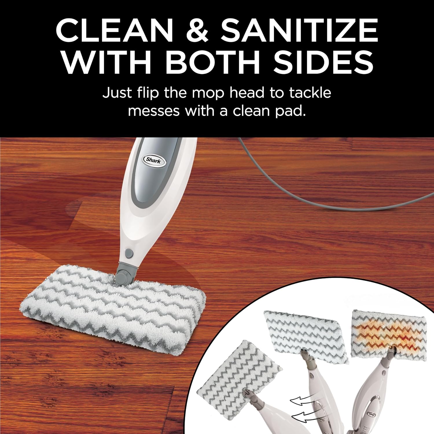 Shark® Professional Steam Pocket® Mop with Swivel Steering, 2 Washable Double-sided Pads, Steam Sanitization, Lightweight, Steam Cleaner for Sealed Hard Floors, Marble, Stone & Laminate, Grey, S3601