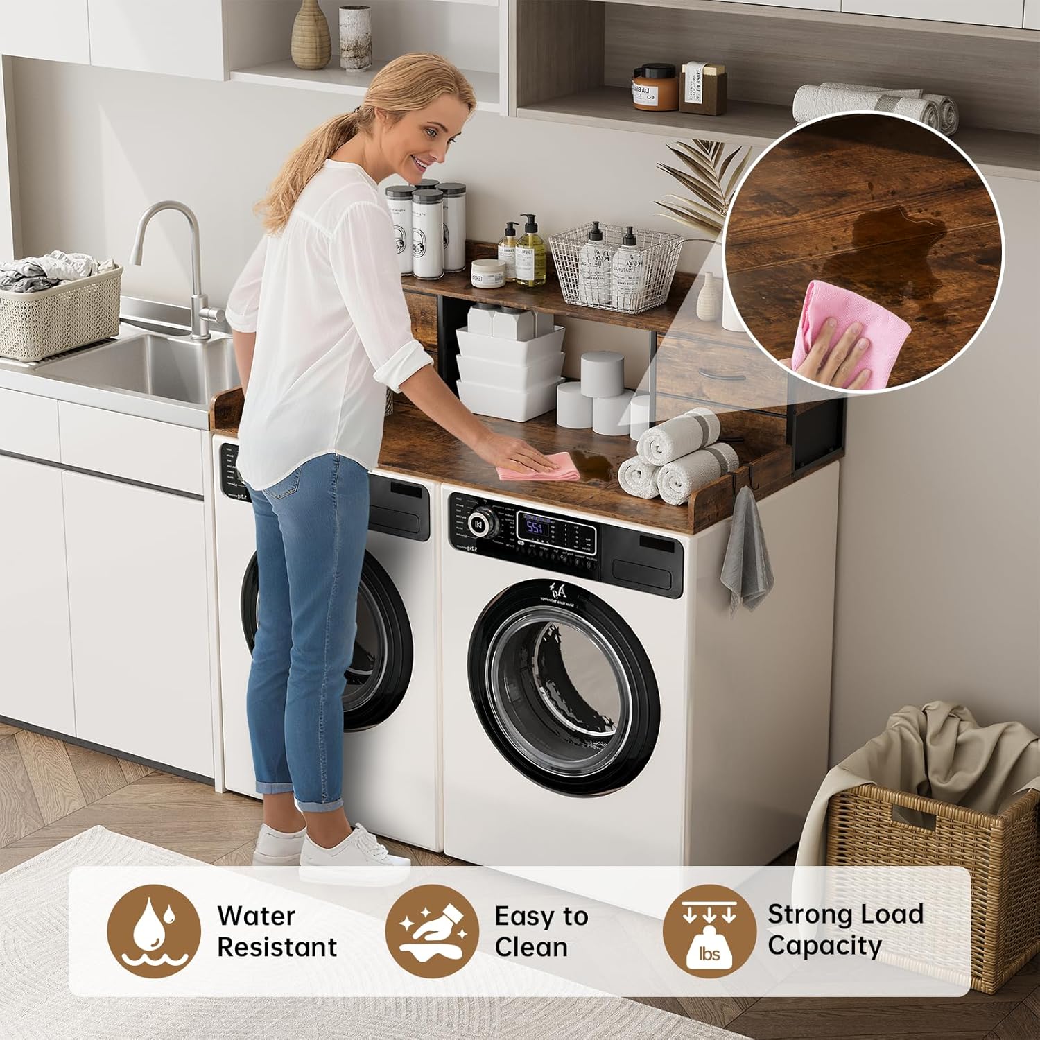 4 Drawers Washer Dryer Countertop with Shelf, 27.5