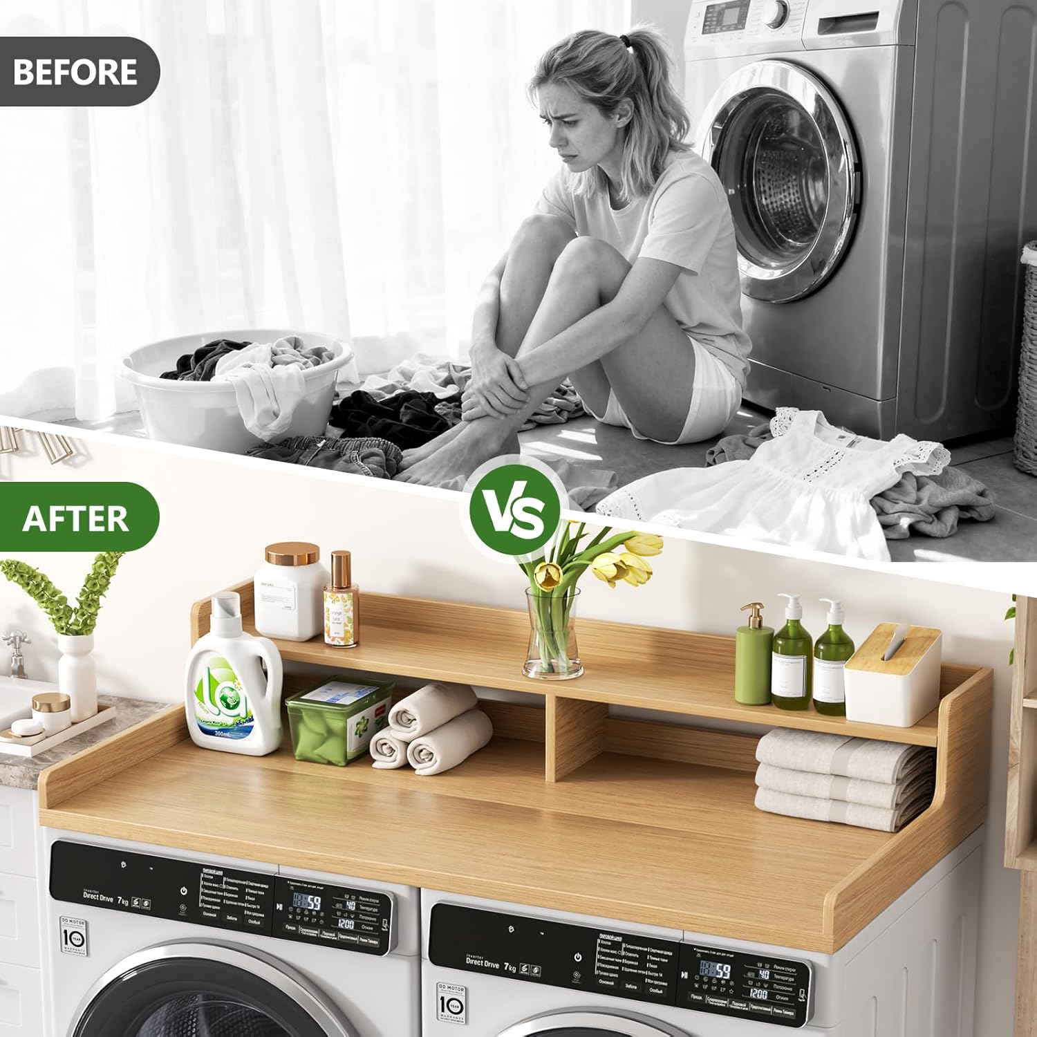 VOPEAK Washer and Dryer Countertop with Shelf, 2-Tier Washer Dryer Topper, 54