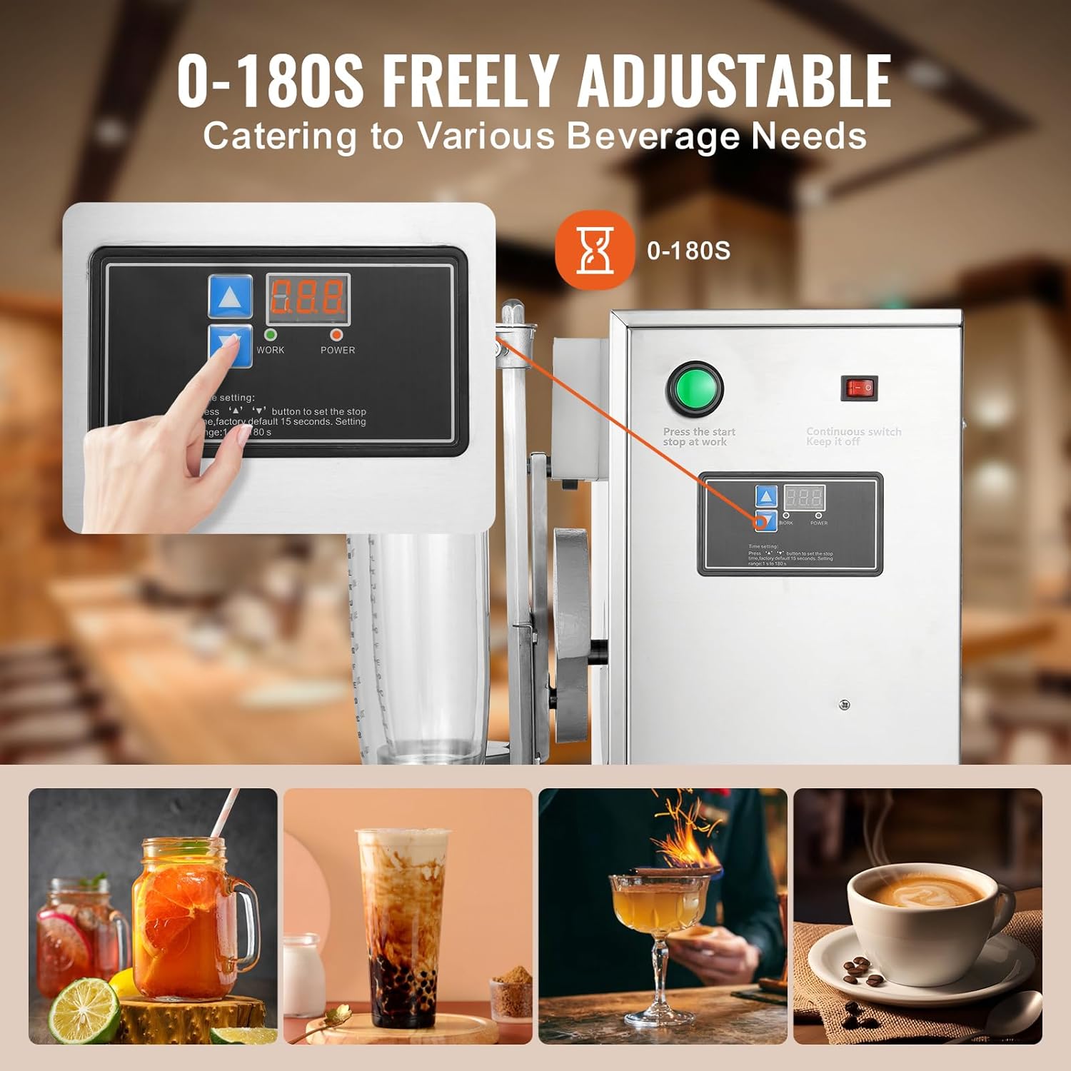 Happybuy 120W Milkshake Maker Machine, Double Head Commercial Milk Tea Shaker, 0-180s Adjustable Blender with 1L PC Cup for Milk Tea Store