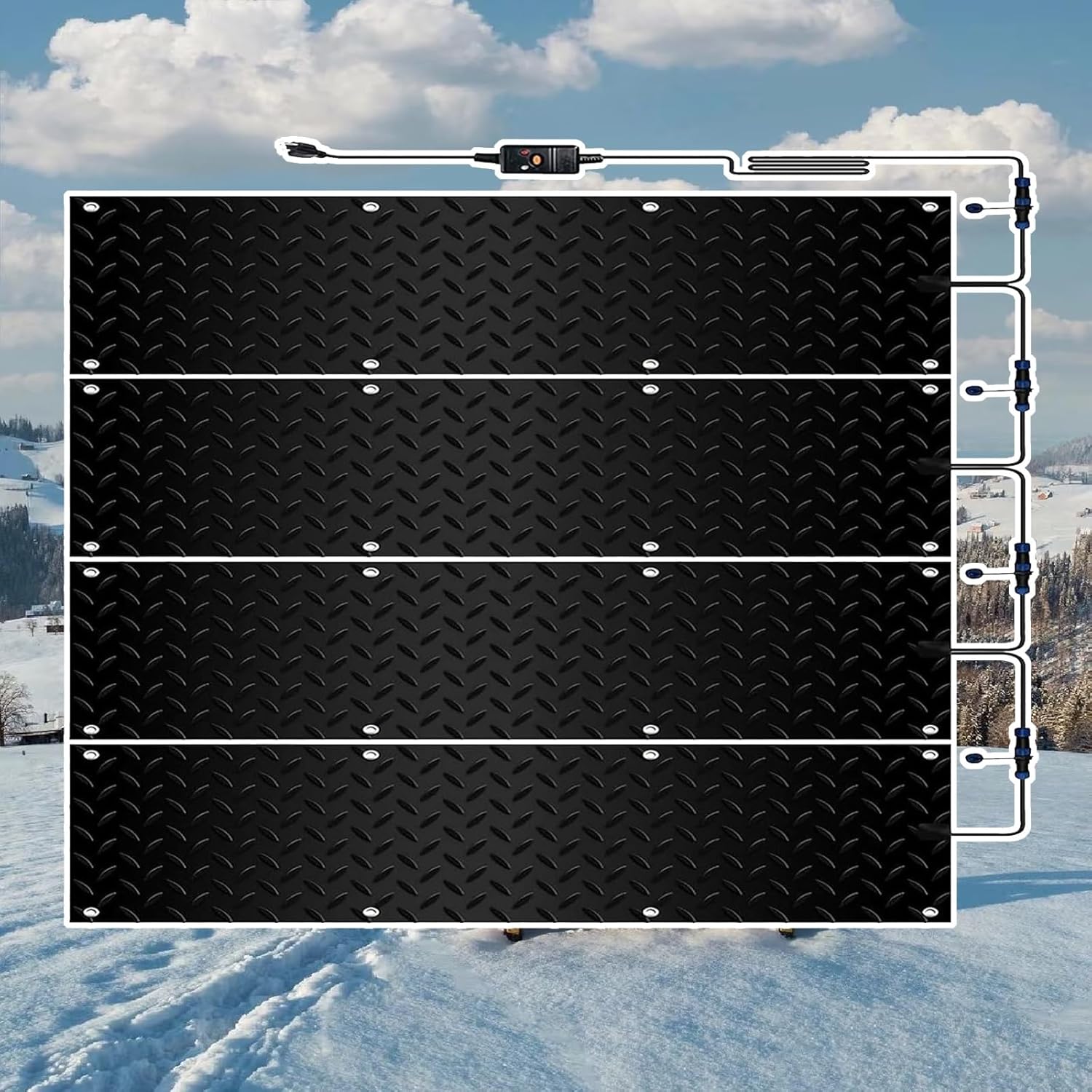 Heated Snow Melting Mats for Entrances No-Slip Heating Stair Heating Mats,1/2/3/4/5 Pcs Outdoor Slip Proof Ice Heated Rubber Mat for Driveway Walkway Decks with 5 ft Power Cord(4 Pcs,30x120cm/12x48in)