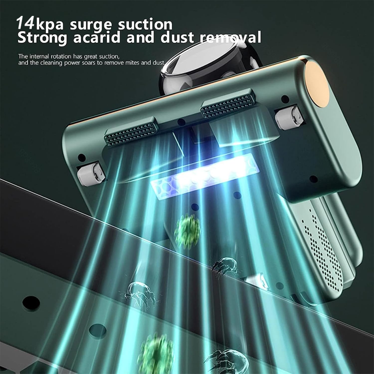 Mattress Cleaner Machine Deep Cleaner, 3-in-1 Wireless Mattress Vacuum 14kpa Super Suction Deep Mattress Cleaner Effectively Clean Up Bed, Dust and Pet Hair,Green