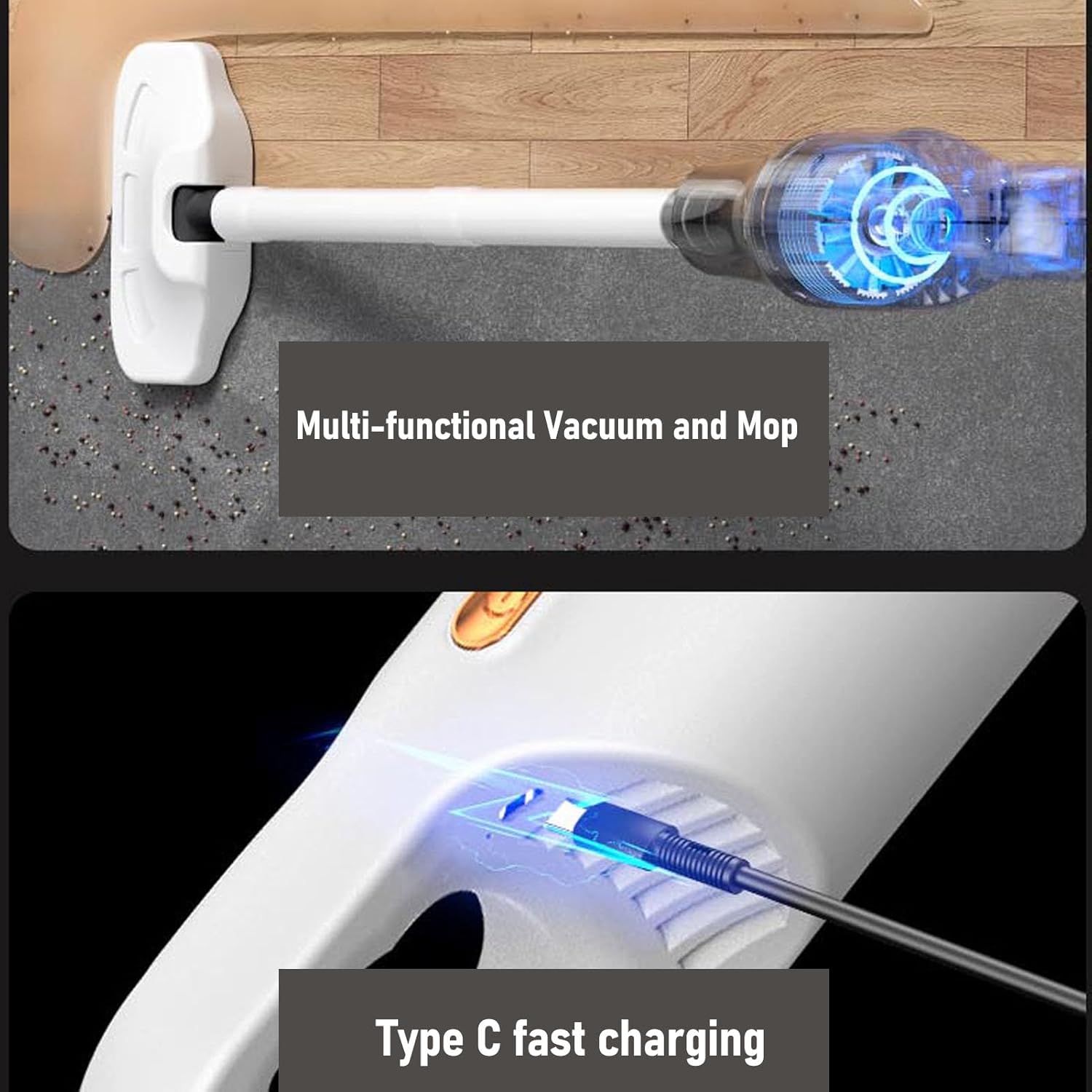 Cordless Vacuum Cleaner, 3 in 1 USB Rechargeable Deep Cleaning Mops for Floor Cleaning, 9pcs Tools Stick Vacuum for Carpet, Hard Floor, Pet Hair