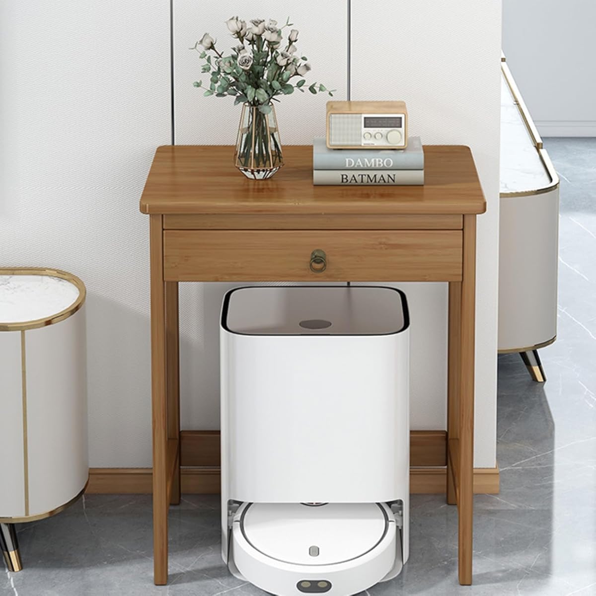 Storage Rack for Robotic Vacuum Cleaners, Household Mopping Robot Rack, Living Room Fish Tank Rack Water Dispenser Rack with Storage Cabinet(Height 80cm/31.49in)