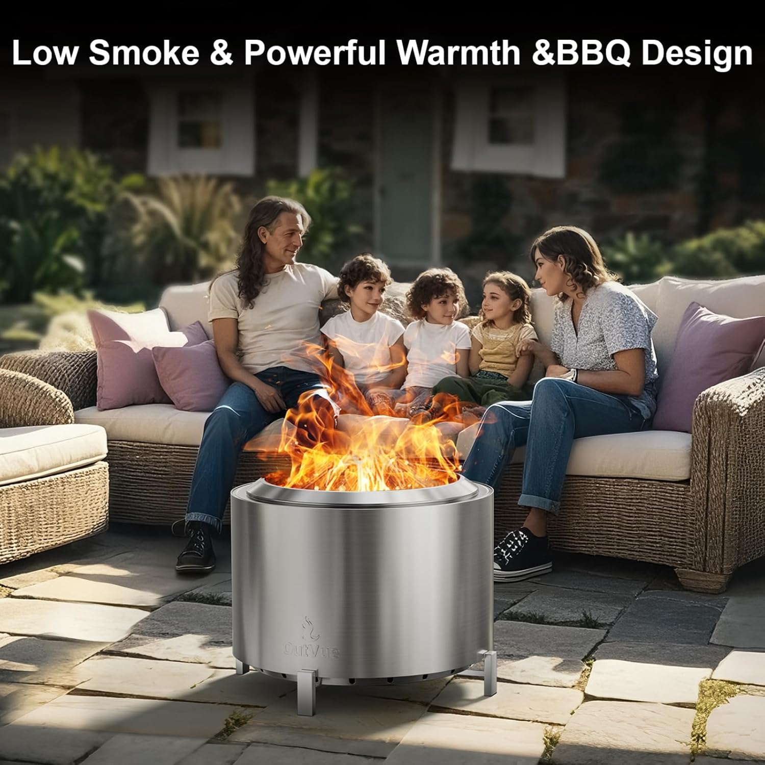 27 inch Stainless Steel Smokeless Fire Pit, Outdoor Smokeless Firepit, Wood Burning Fire Pits for Camping, Bonfire, Low Smoke Firepit for Outside (Vertical Hole)