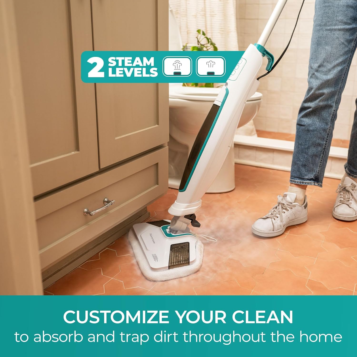 Kenmore SM2060 S200 Series Steam Mop for Floor Cleaning with Easy Scrubber & 2pcs Washable Pads, 2 Modes, Quick-Heating, Lightweight for Hardwood and Tile