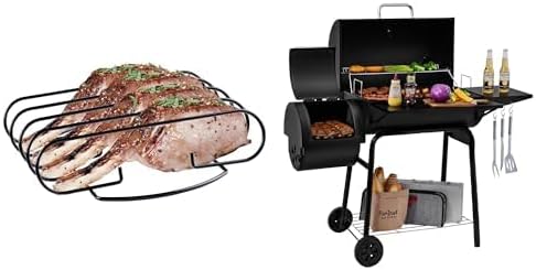 Royal Gourmet BBQ Bundle: Non-Stick Rib Rack for 4 Rib Racks with CC1830S Charcoal Grill and Offset Smoker (823 Square Inch Cooking Surface)