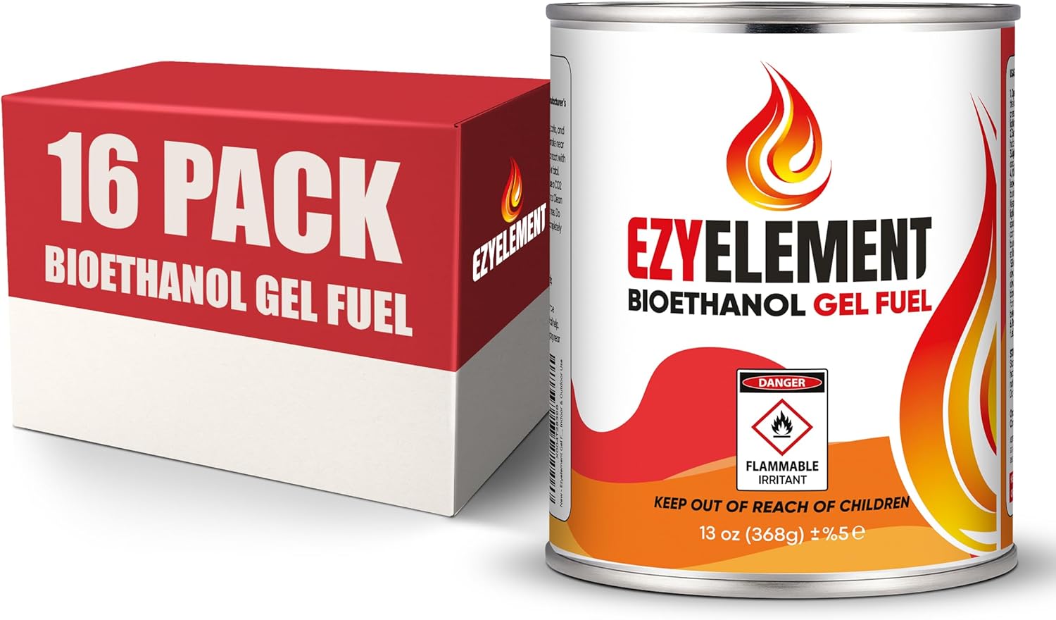 Gel Fuel for Indoor & Outdoor Use – Make The Smart Choice with a Non-Toxic, Clean-Burning Bioethanol Gel Fuel That Creates a Beautiful Real-Flame Glow (16 Pack, 13oz/368g)