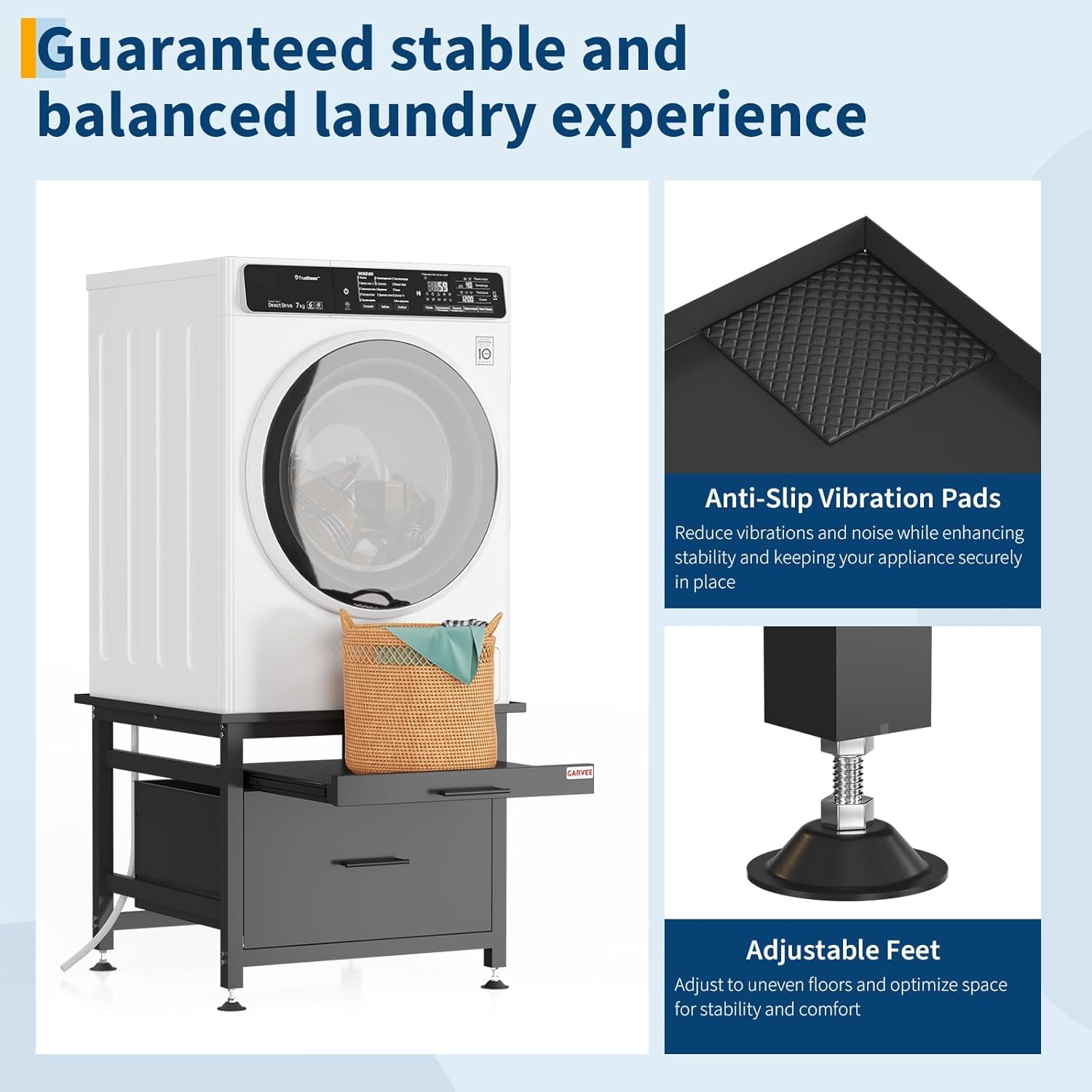 Washer and Dryer Pedestals with Pullout-Shelf and Drawer, 29