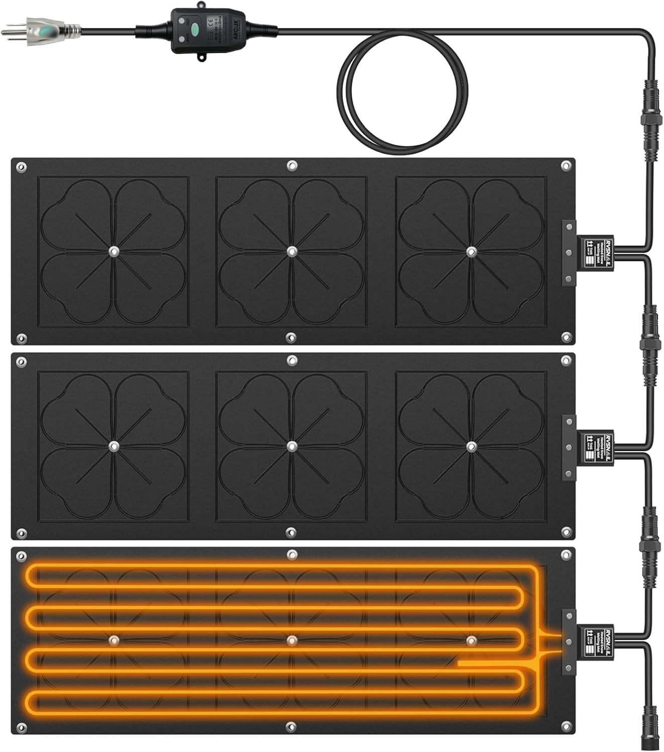 3pcs Heated Snow Melting Mats, [ 10x30in / 7mm Thickening ] No-Slip Rubber Snow Melting Mats Outdoor, Electric Snow and Ice Removal Mats for Winter Walkways, Sidewalks, Stairs, Steps