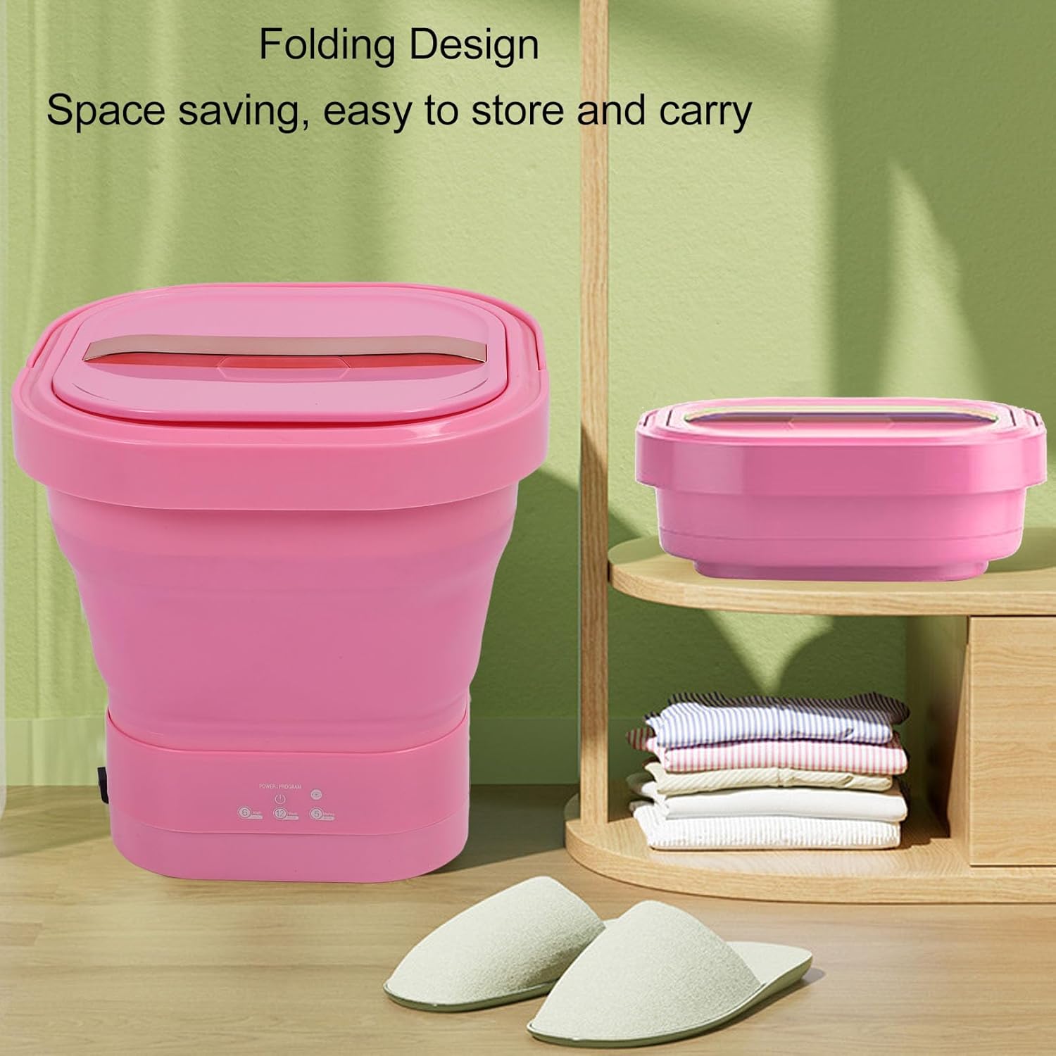 Portable Washing Machine, Mini Laundry Washer for Underwear, Baby Clothes, Sock, Small Delicates. Foldable Washer and Dryer Combo for Apartment, Home, Hotel, Camping, RV (Pink)
